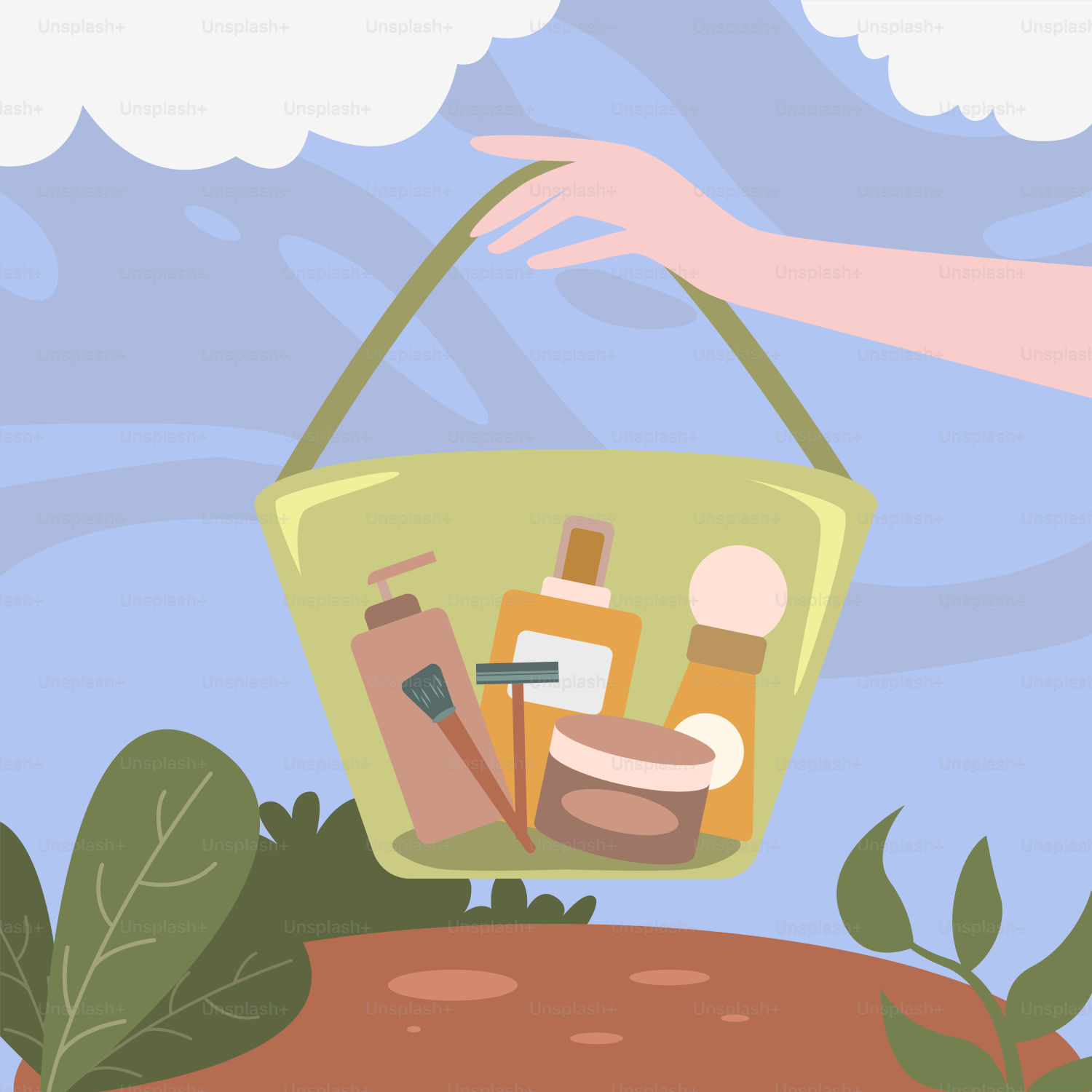 Une personne tenant un sac vert avec beaucoup d’articles à l’intérieur