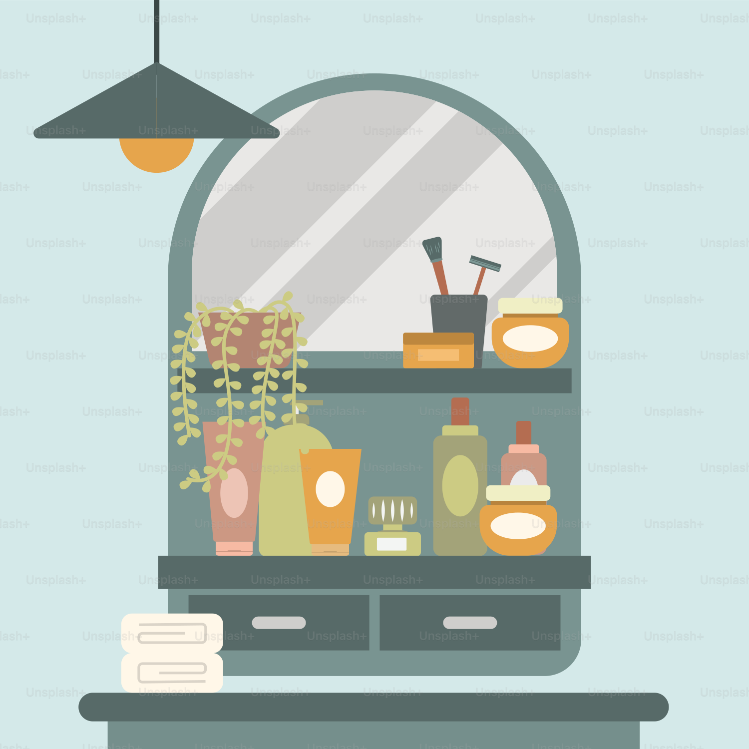 A bathroom sink with a mirror above it