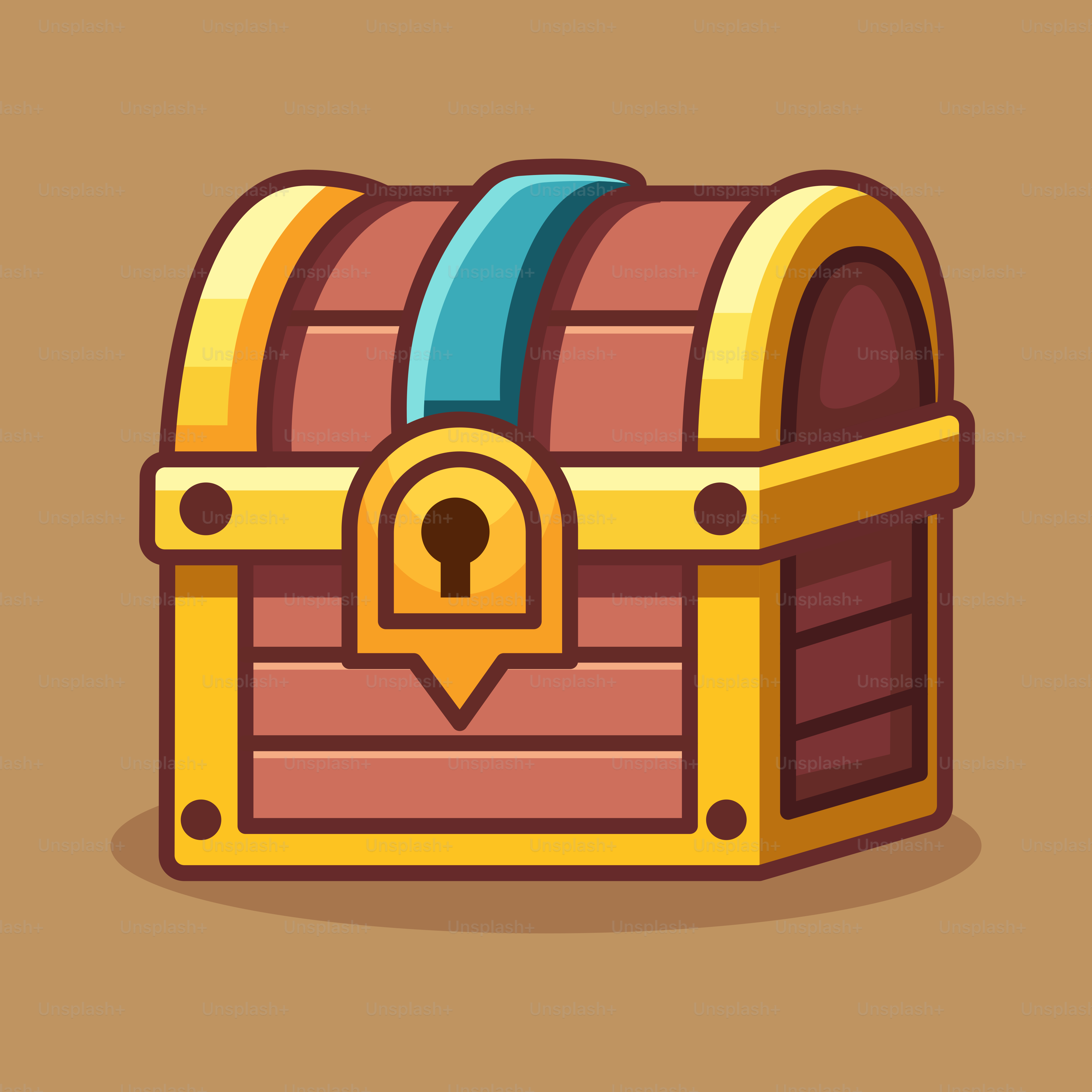 A cartoon chest with a lock on it