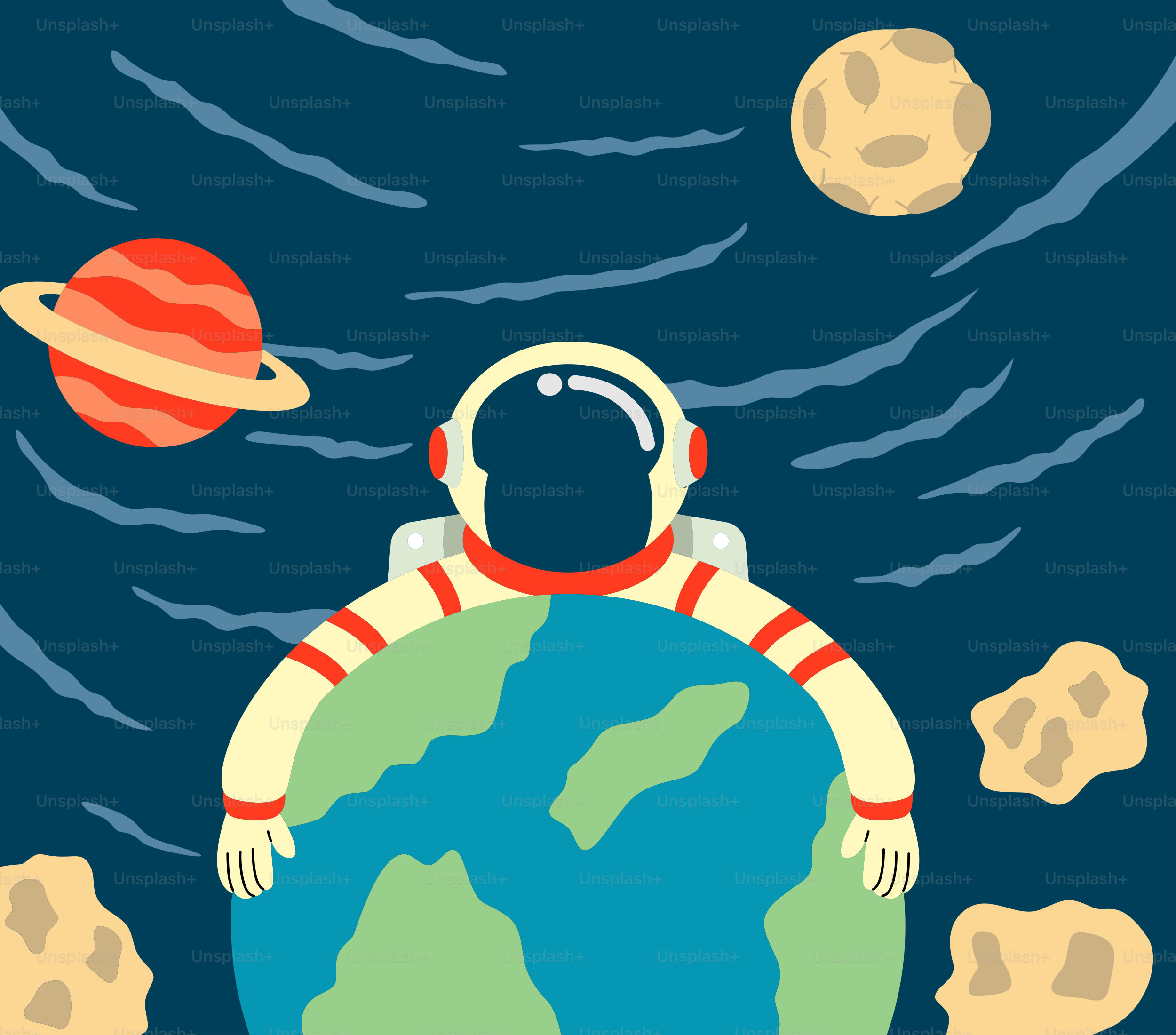 An astronaut is sitting on top of the earth