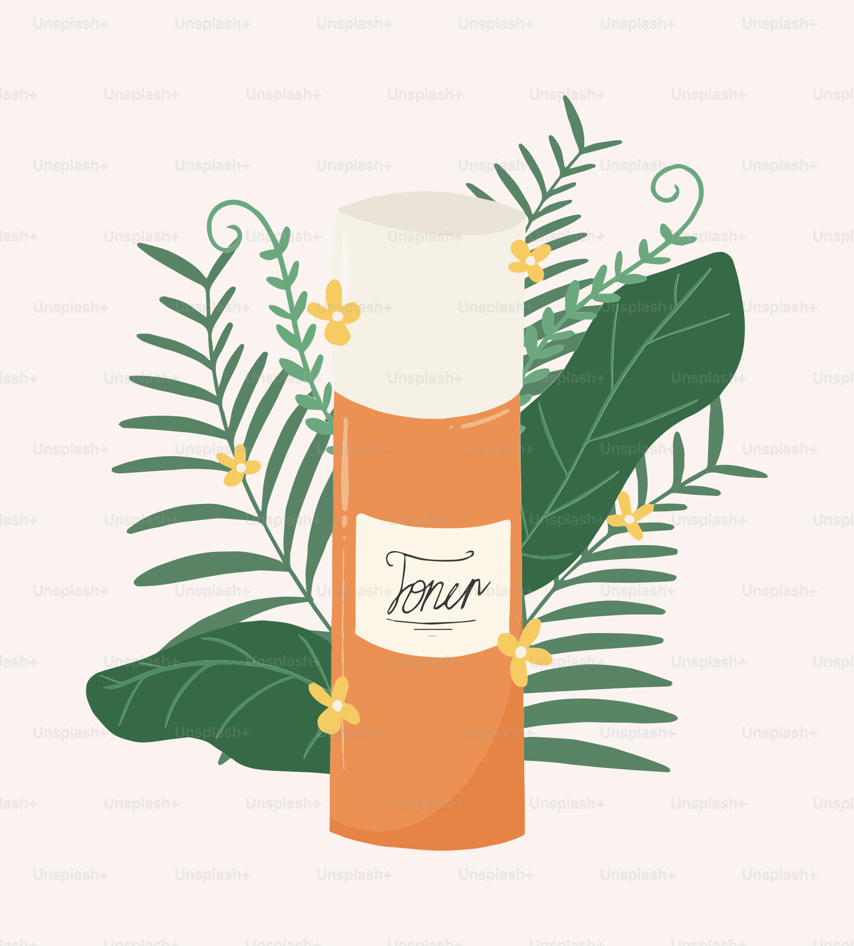 A bottle of lotion sitting on top of a plant