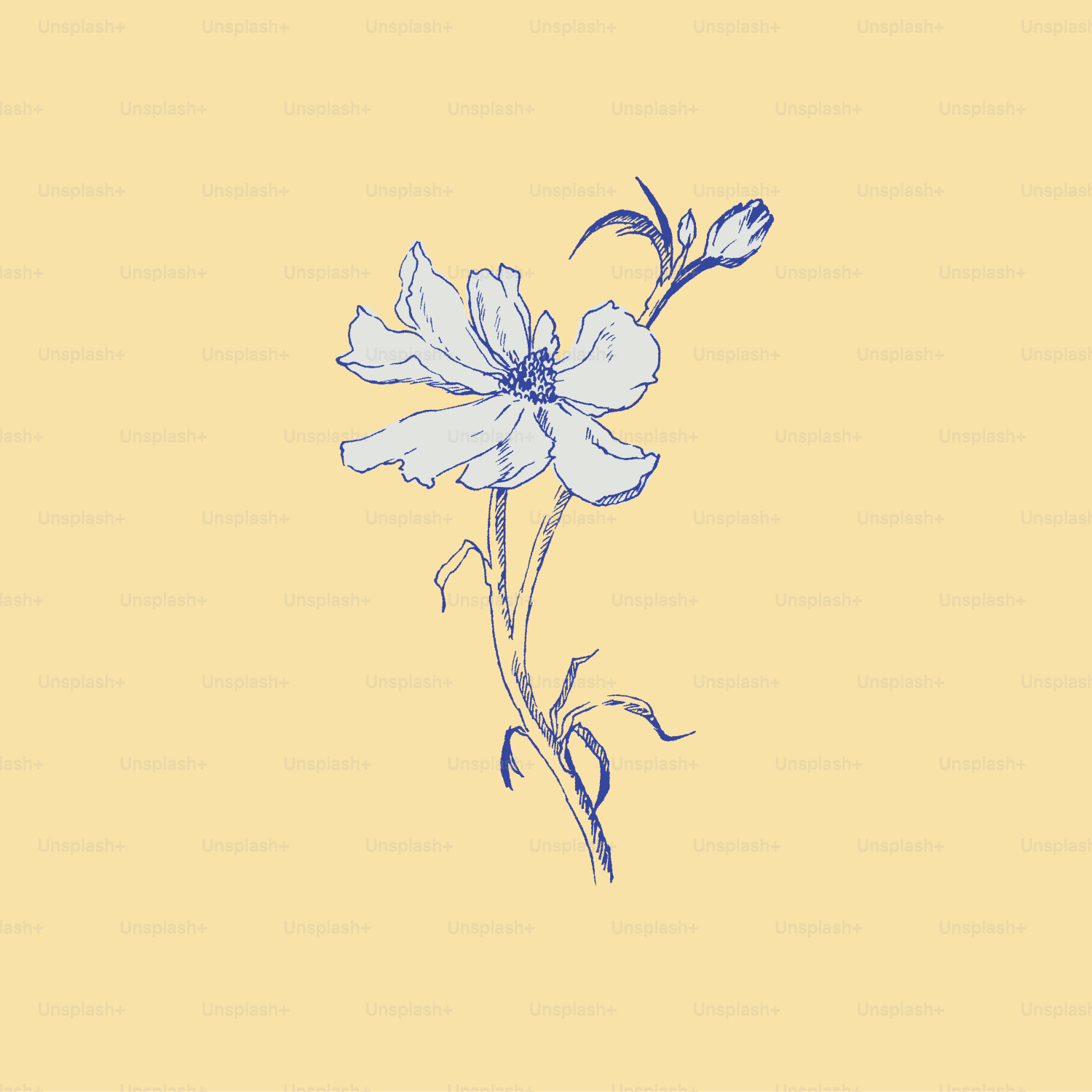 Un dibujo de una flor sobre fondo amarillo