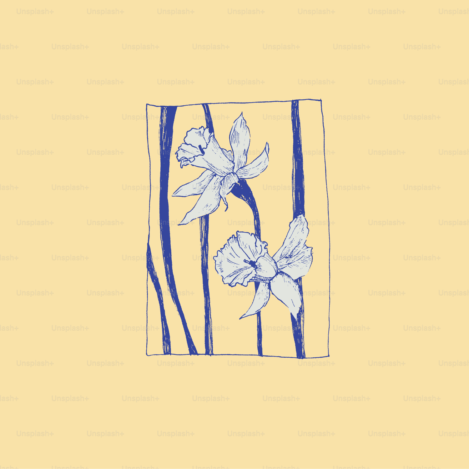Un dibujo de dos flores sobre fondo amarillo