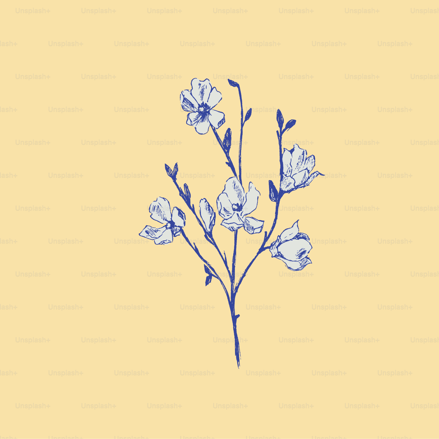 Una flor azul y blanca sobre fondo amarillo