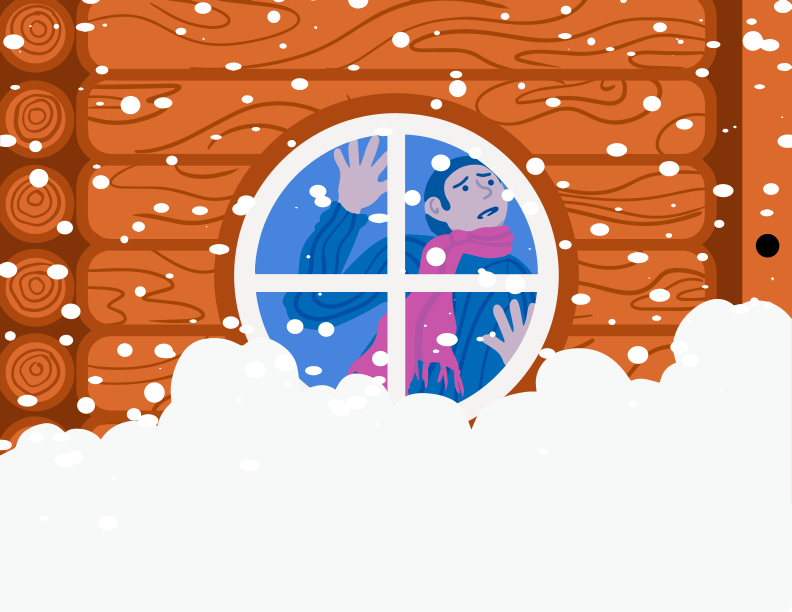 A man standing in front of a window in the snow