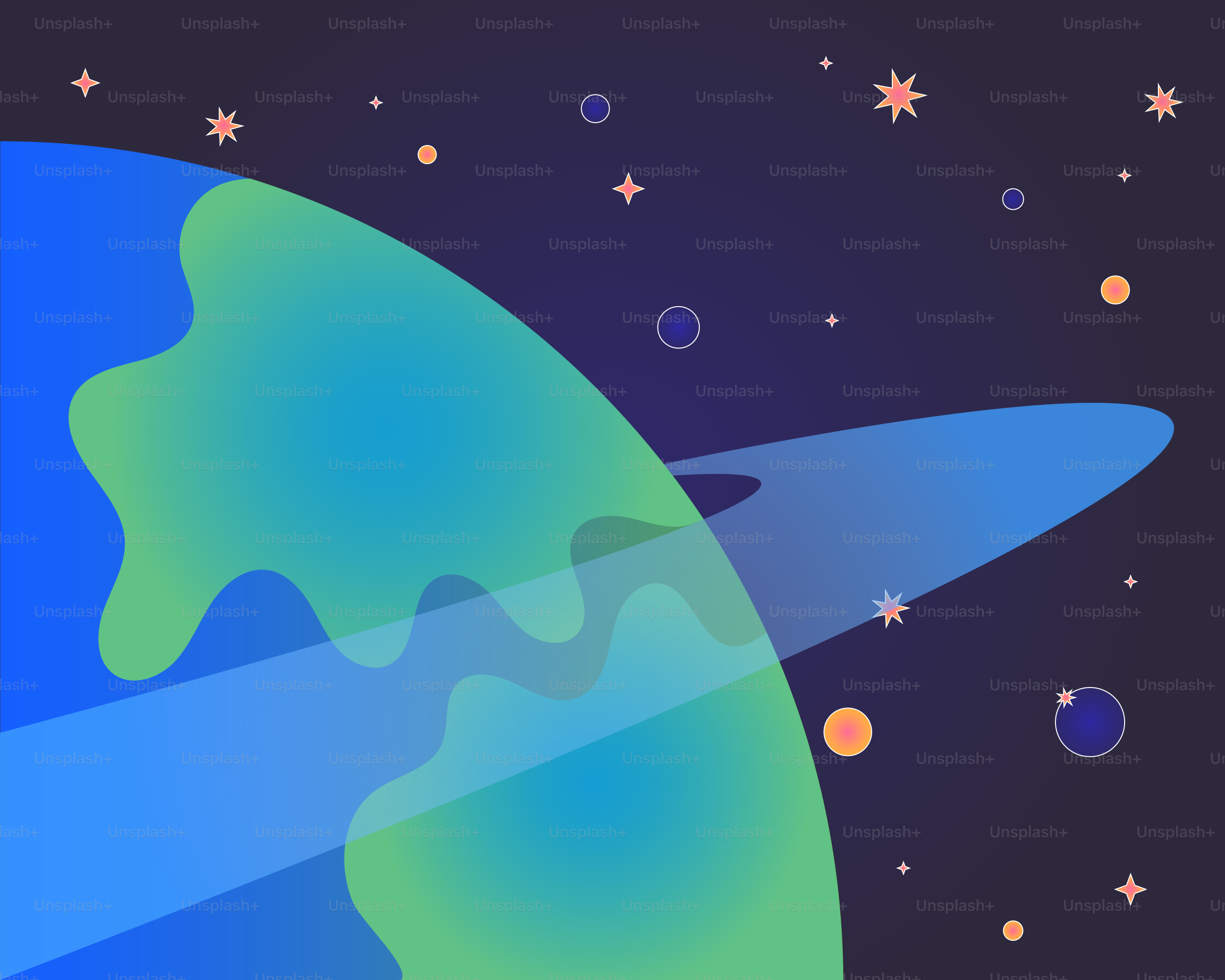 배경에 별이 있는 파란색과 녹색 행성