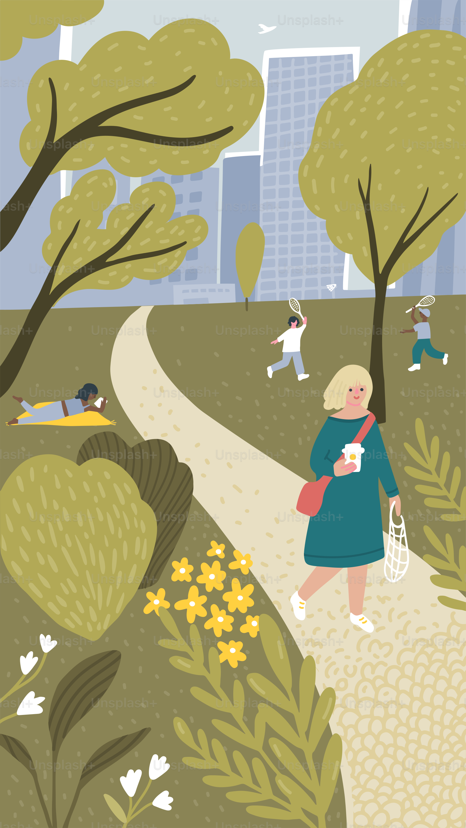 A woman walking down a path in a park