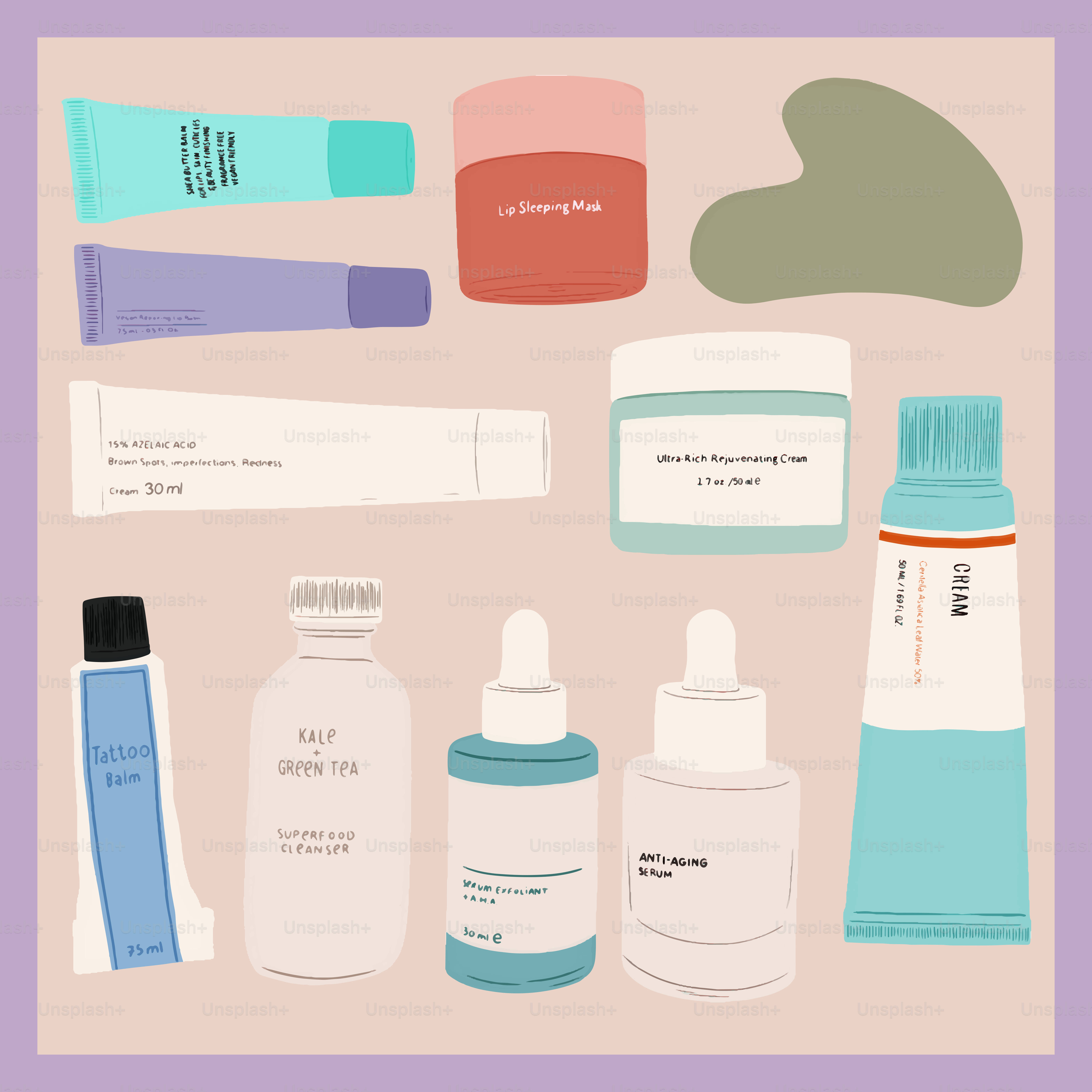 A picture of a variety of skin care products