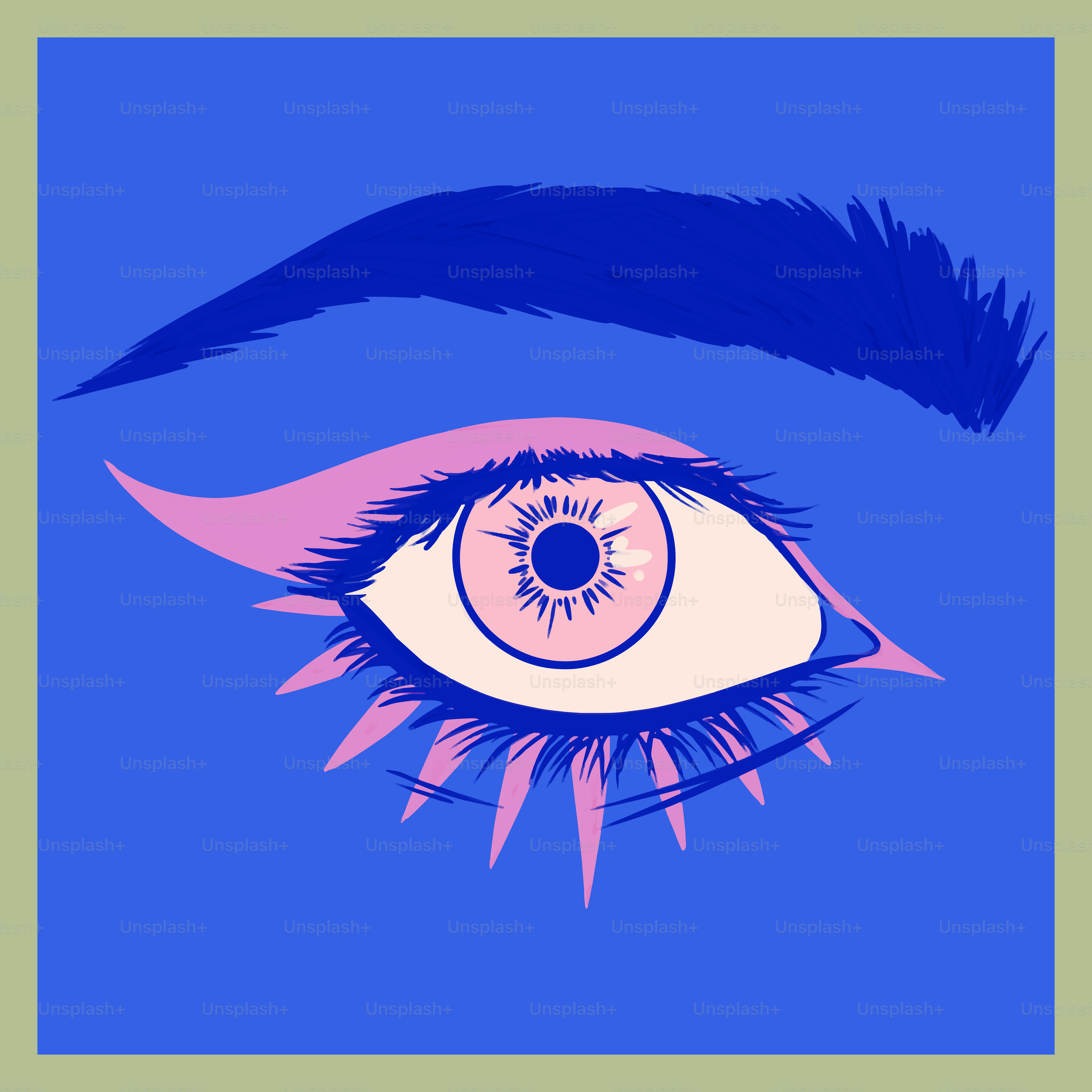 A drawing of a person's eye with long eyelashes