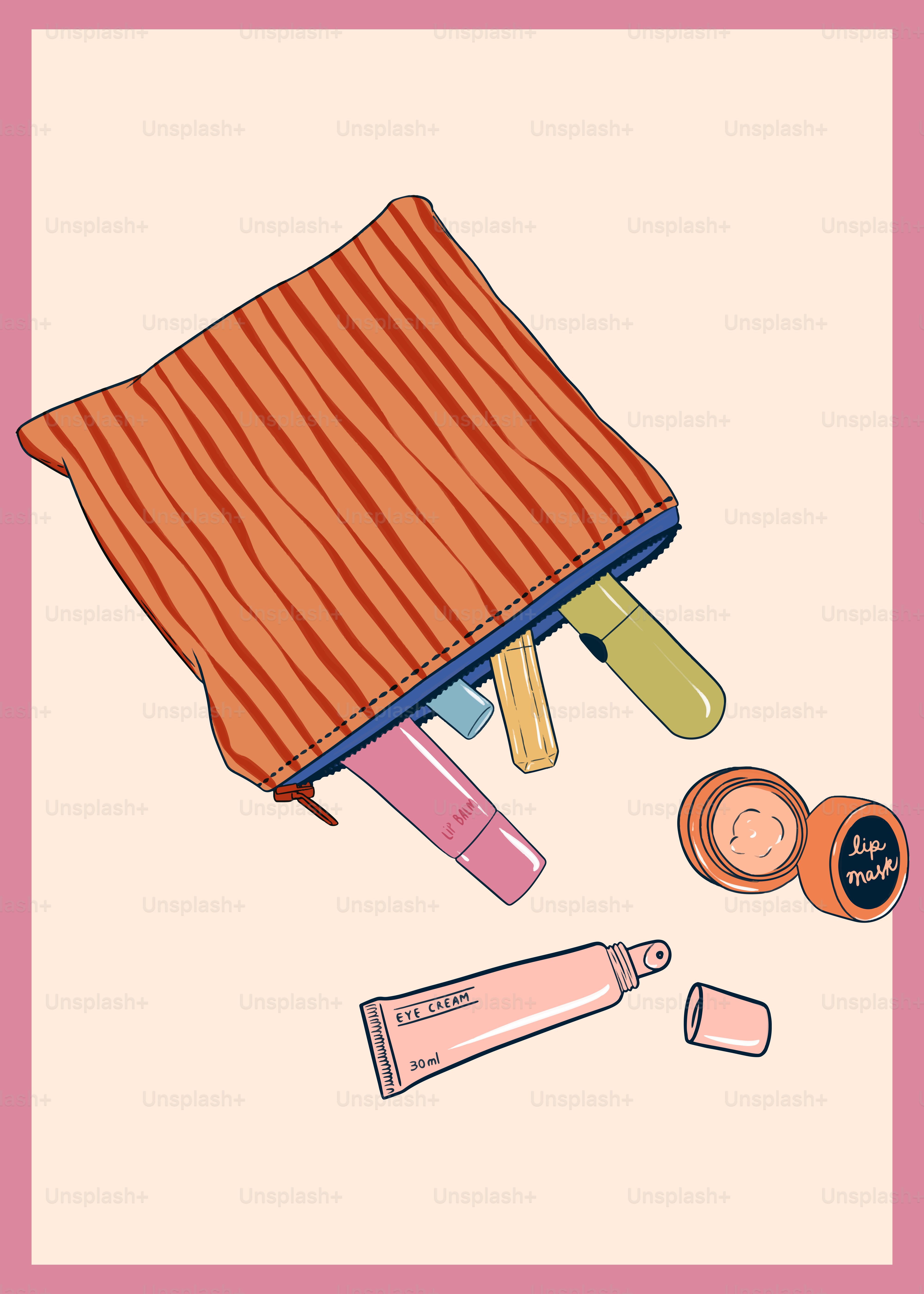 A picture of some cosmetics and a bag