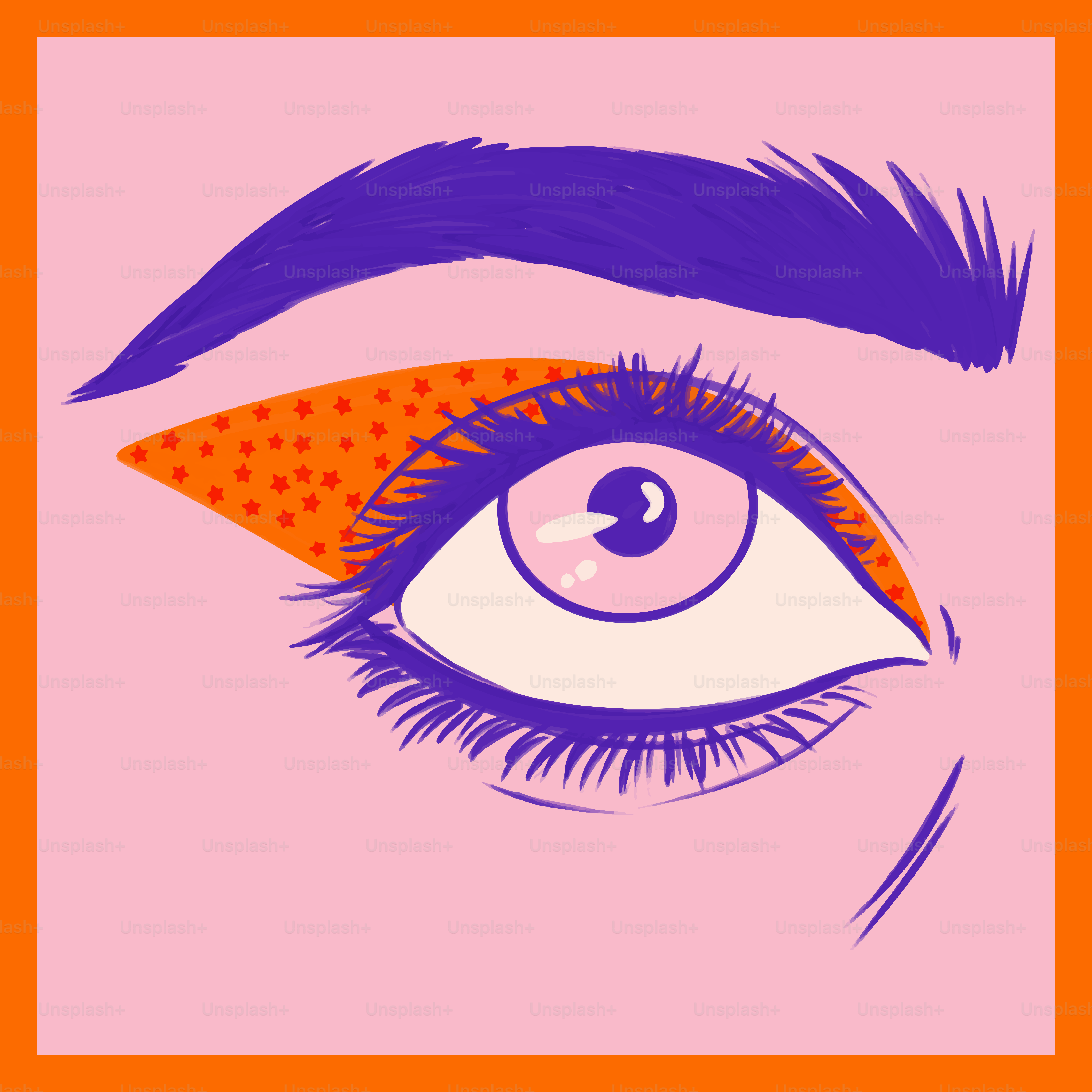 A woman's eye with purple and orange makeup