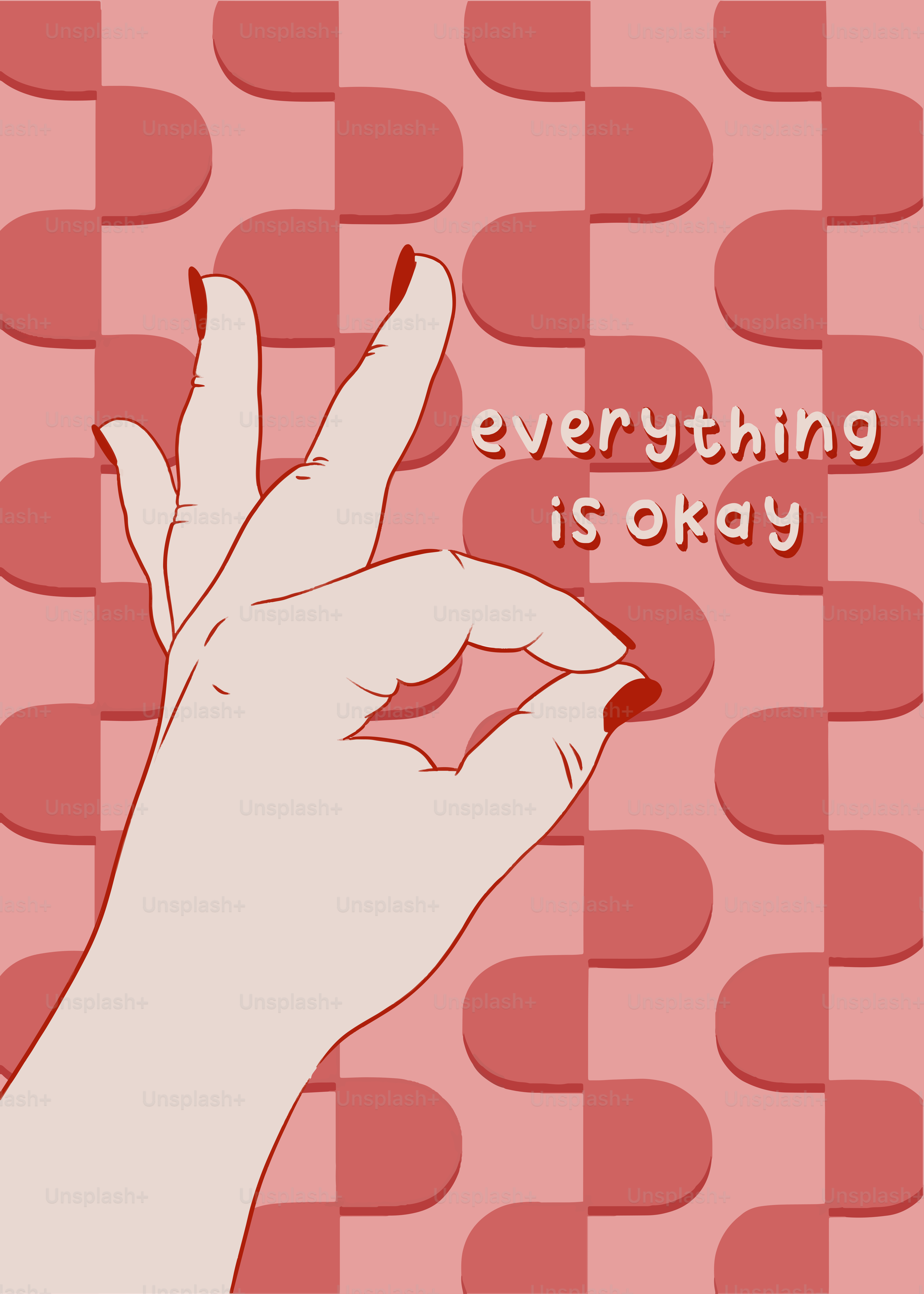 A person's hand making a peace sign with the words everything is okay
