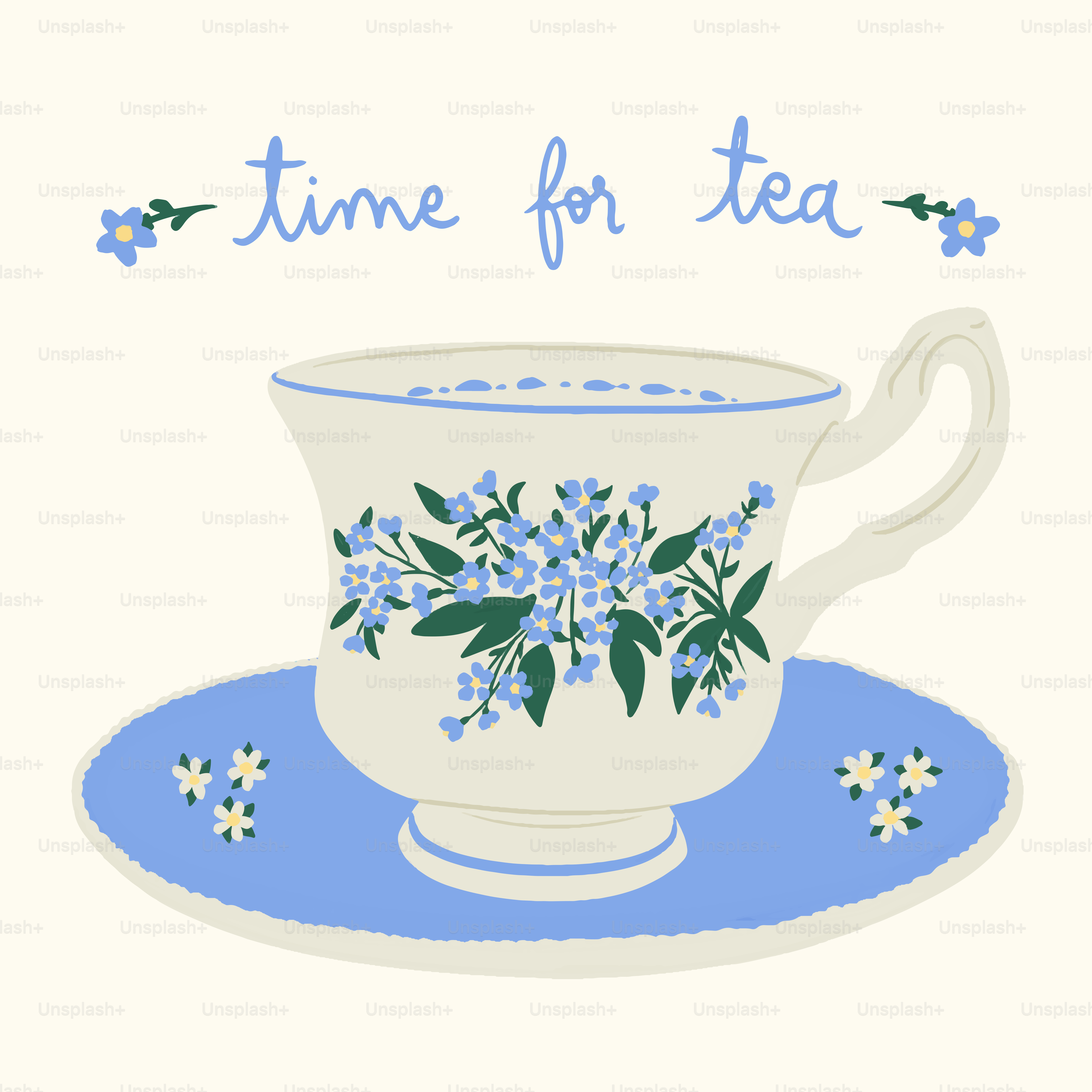 A blue and white tea cup and saucer