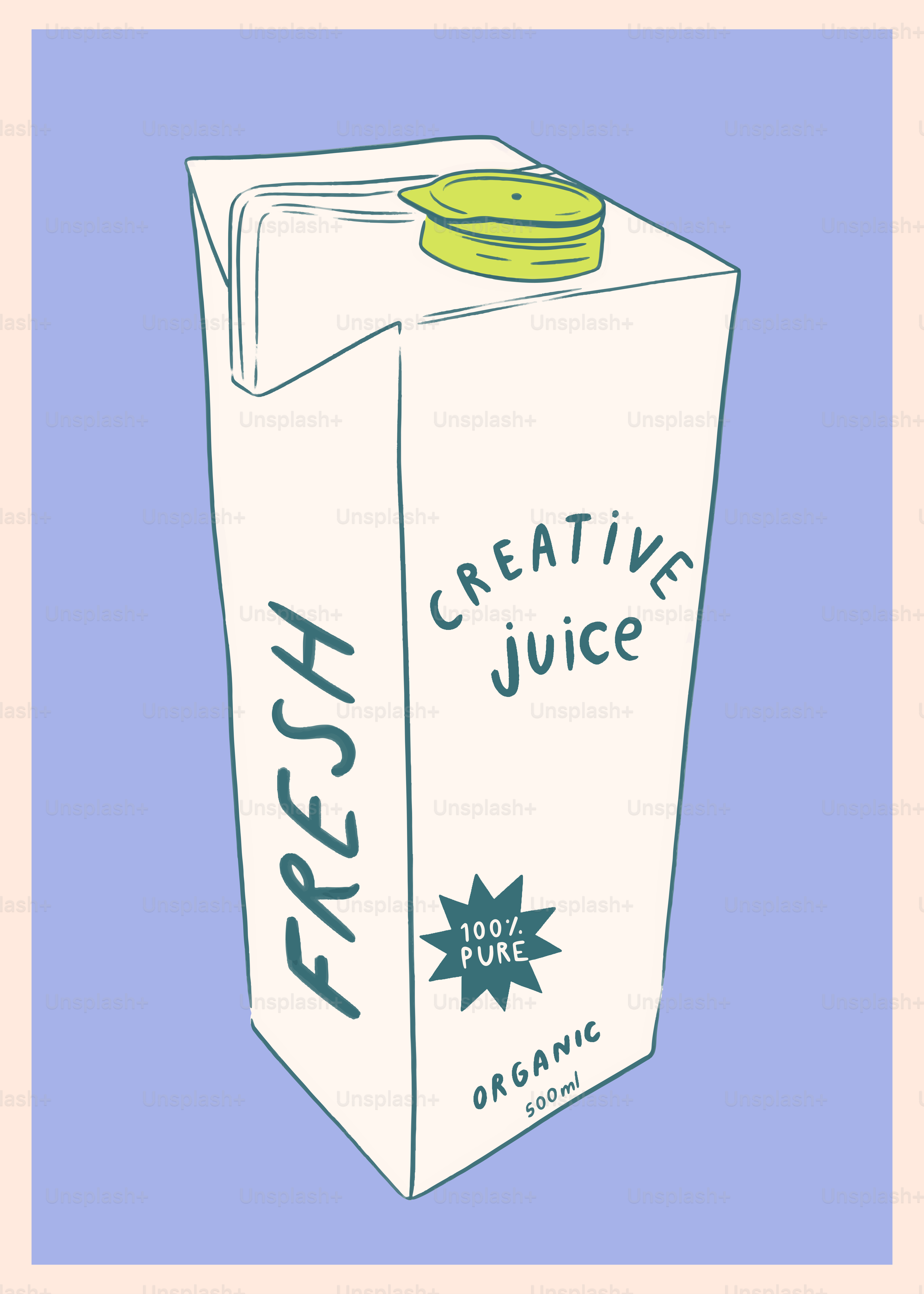 A carton of fresh juice on a blue background
