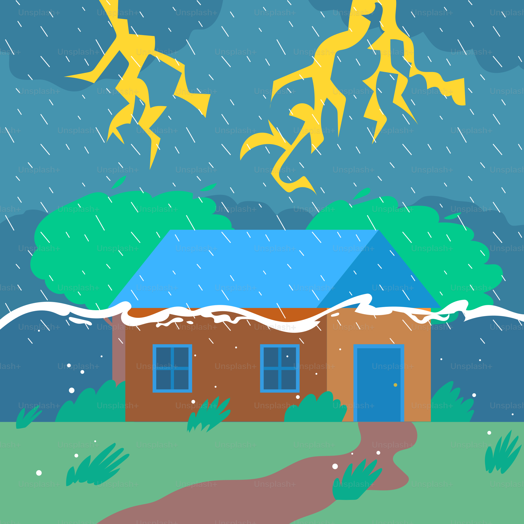 Gambar rumah di tengah hujan