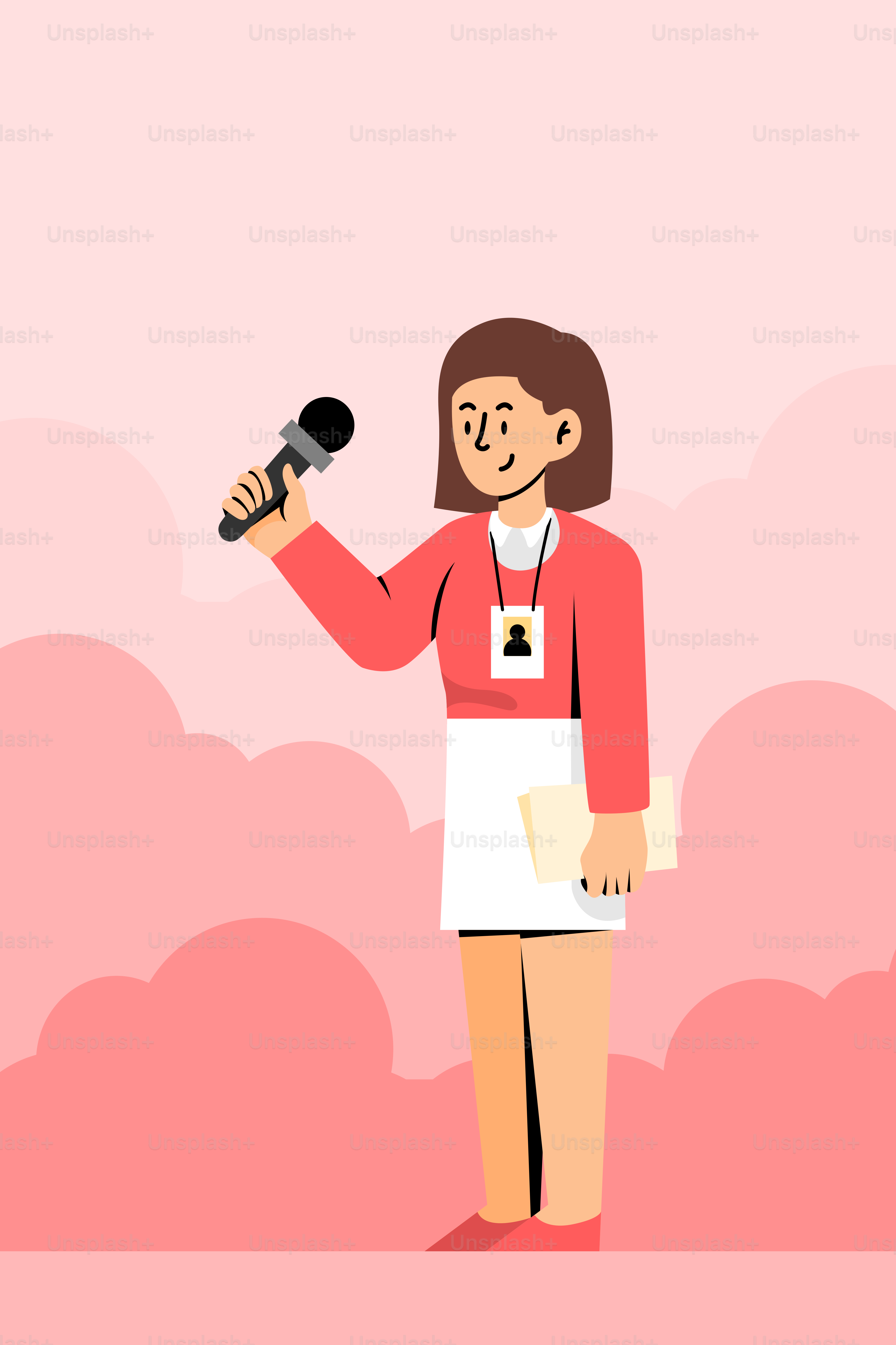 A woman in an apron holding a microphone