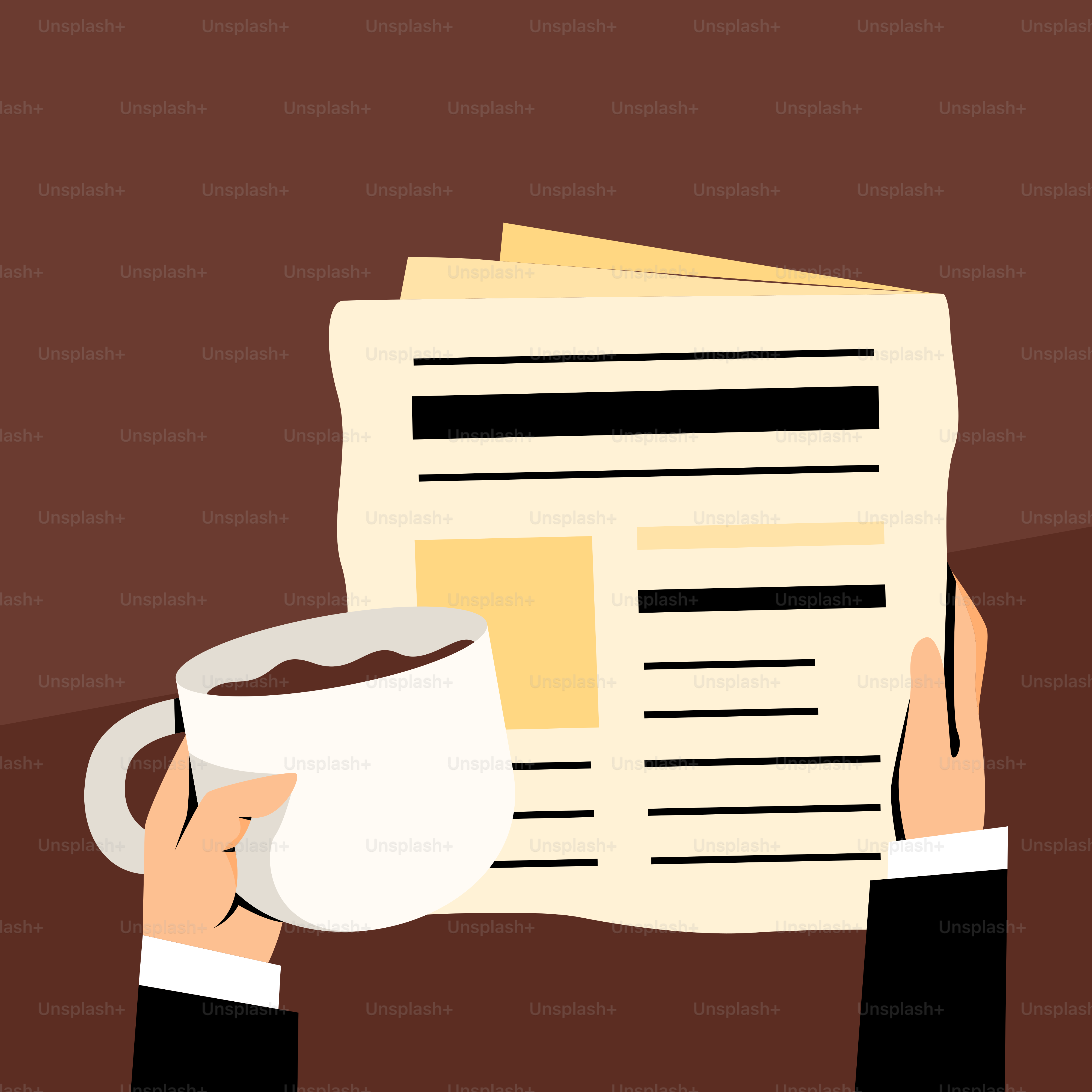 Eine Person, die eine Tasse Kaffee und eine Zeitung hält