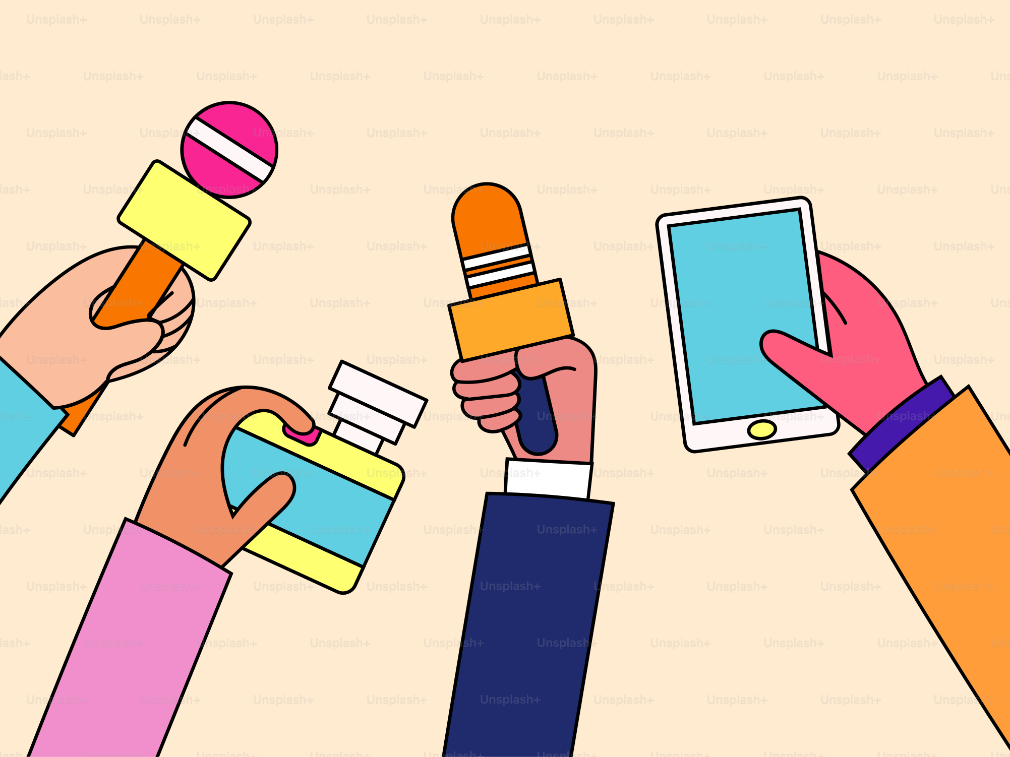 A group of people holding microphones in their hands