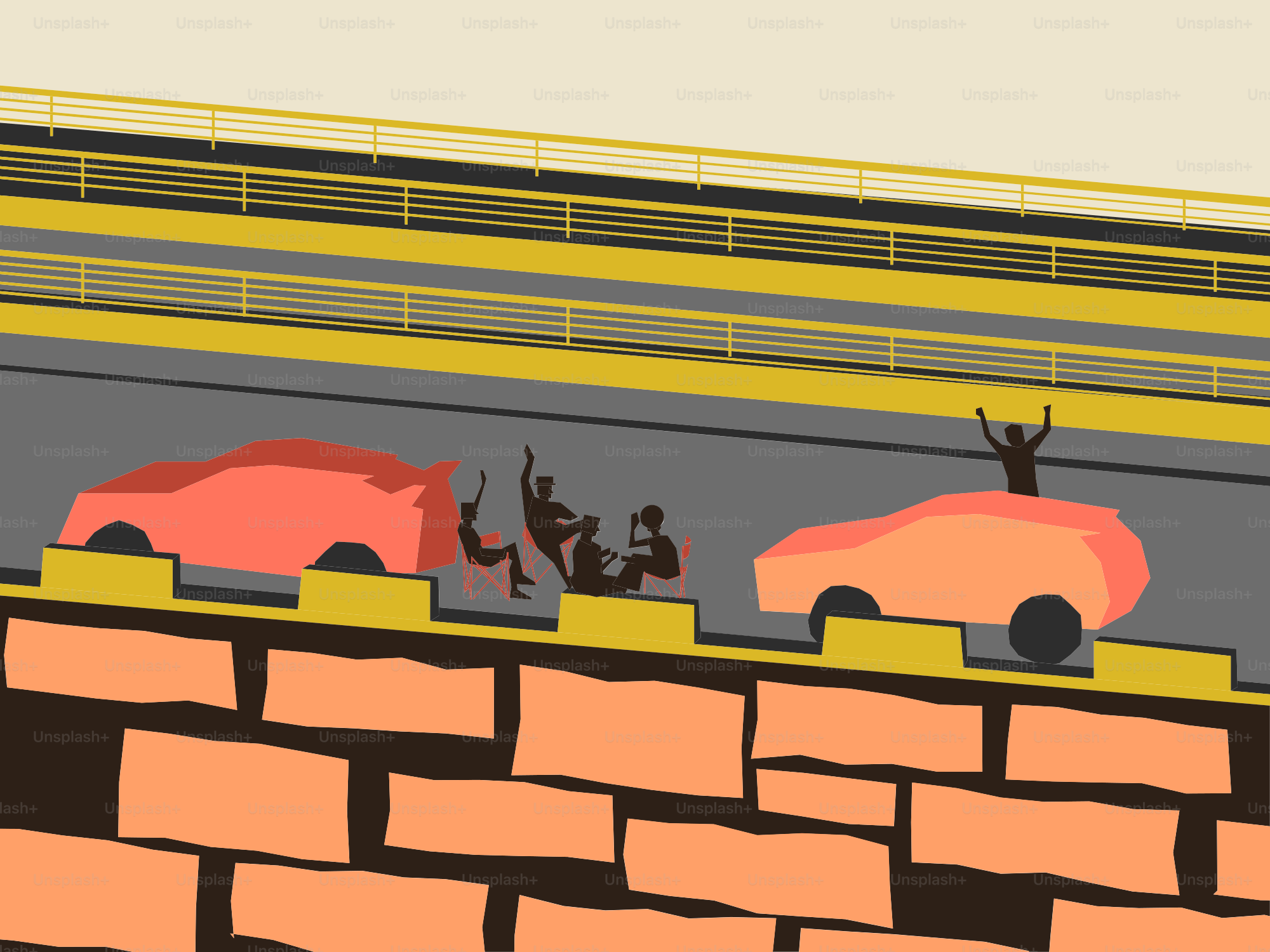 A drawing of two cars on a brick wall