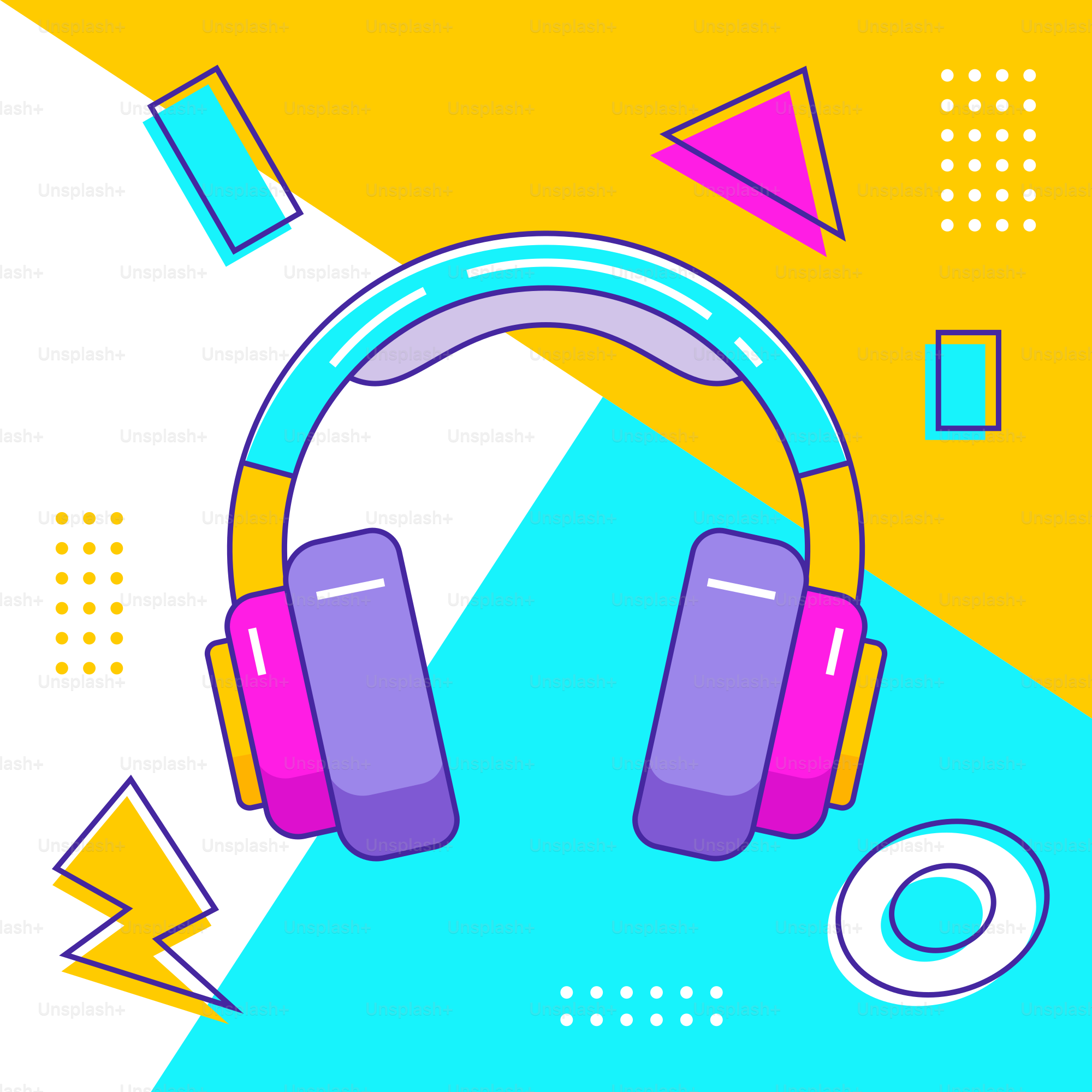A pair of headphones sitting on top of a blue and yellow background