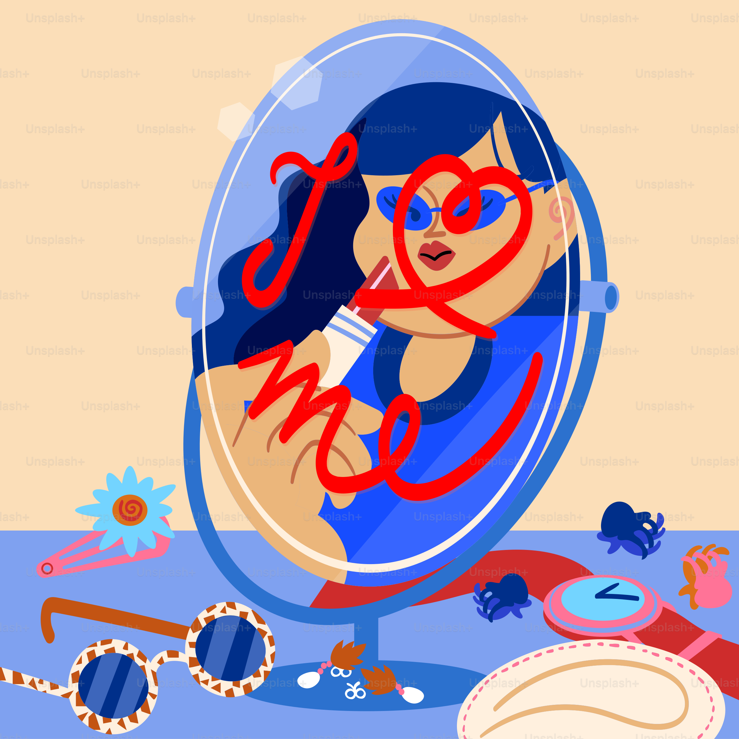 A mirror that has a picture of a woman in it