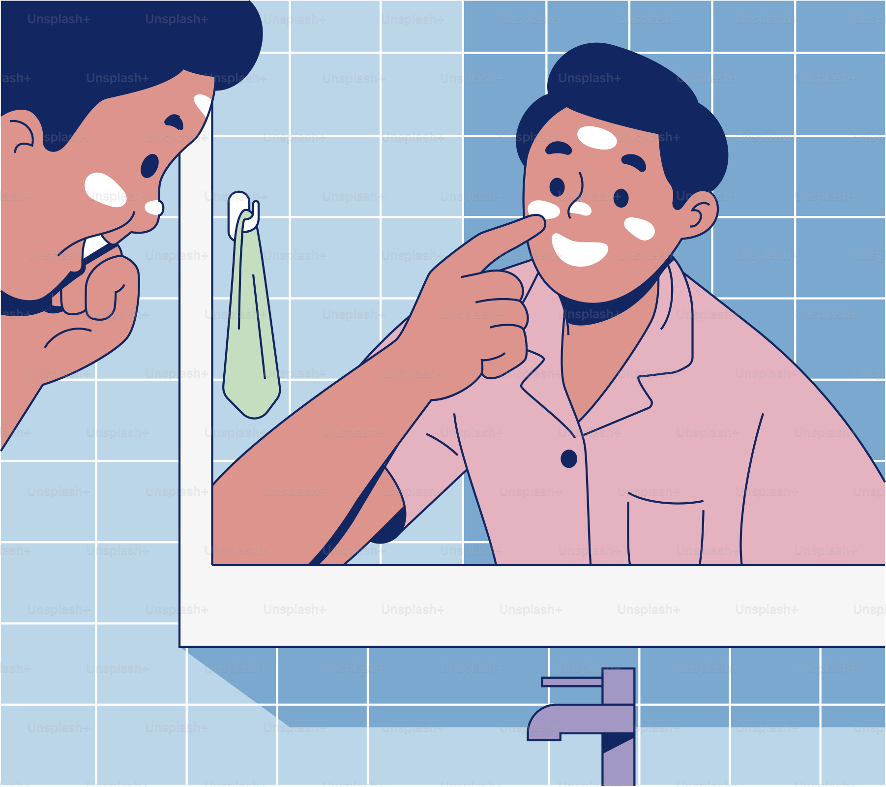 Un uomo che si lava i denti davanti a uno specchio