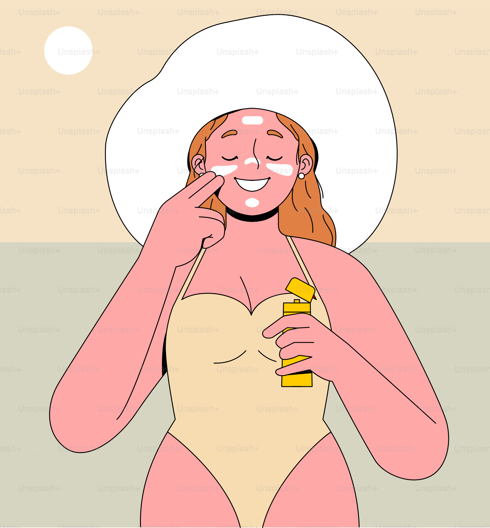 A woman in a bathing suit brushing her teeth