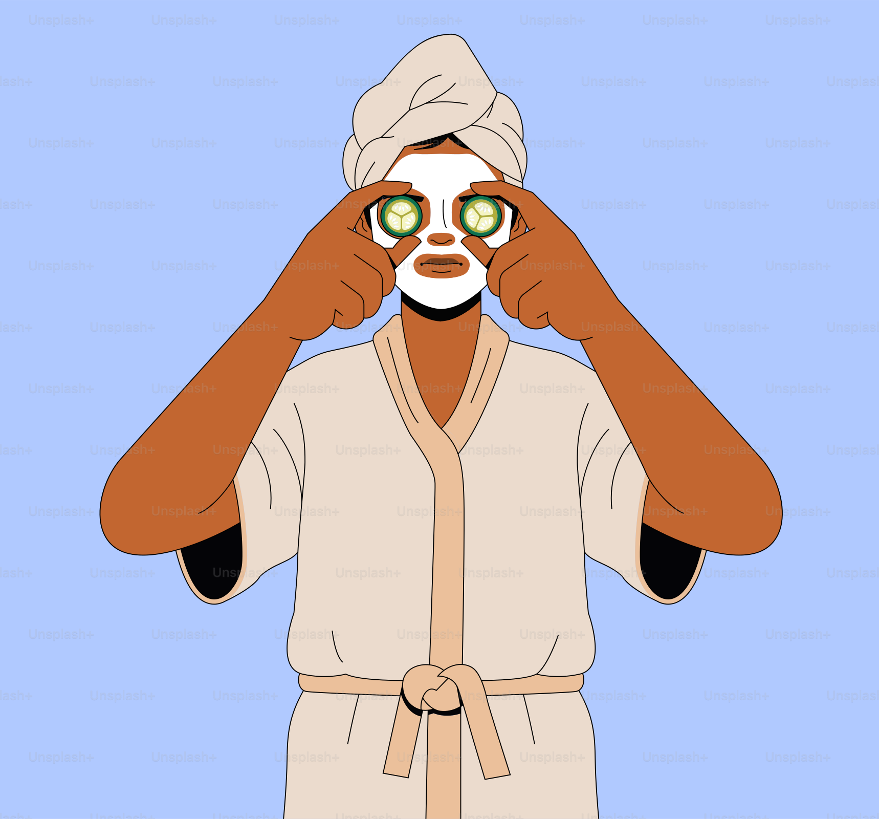 A man with a towel on his head is looking through a pair of glasses