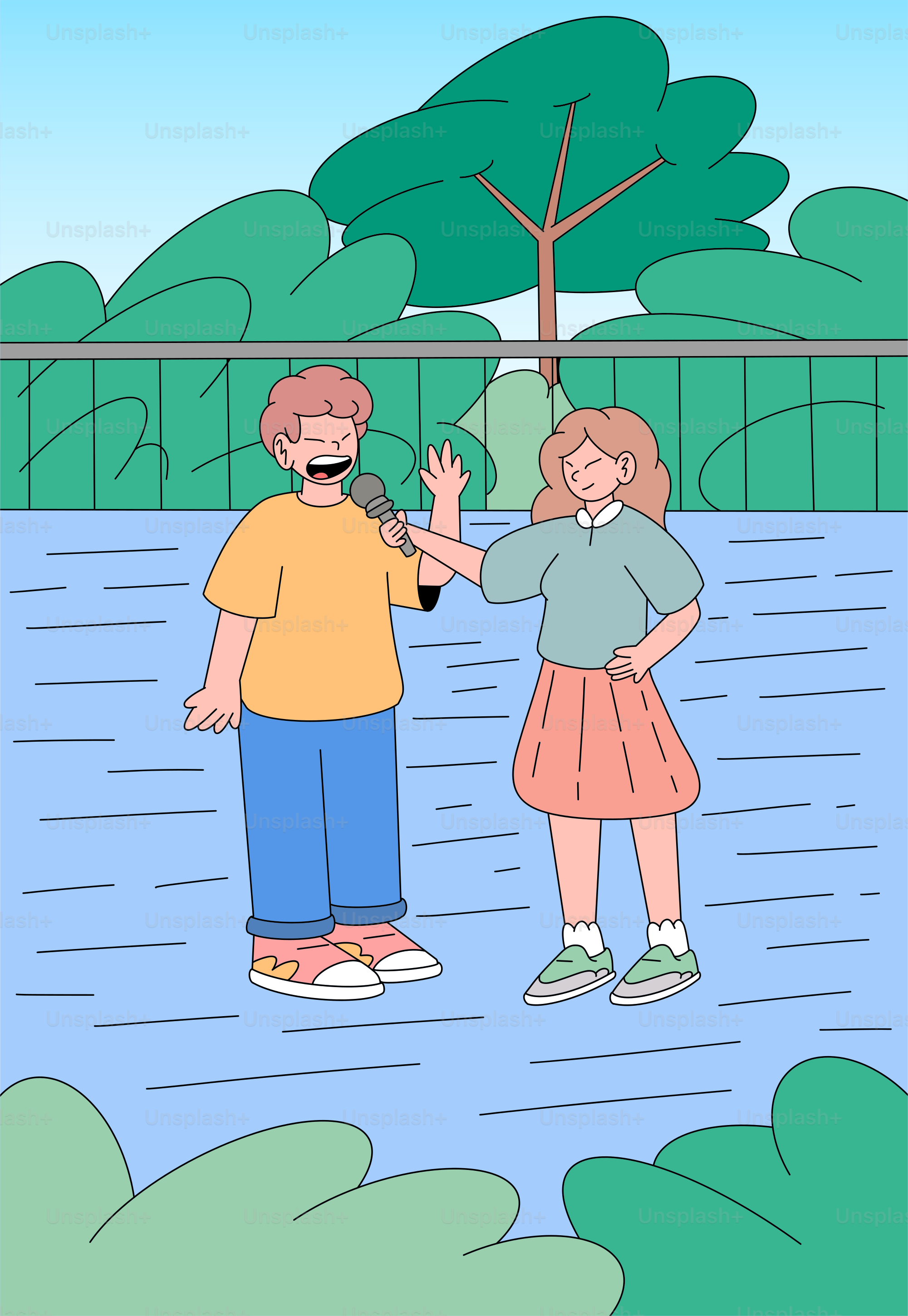 A man and a woman are standing in the rain