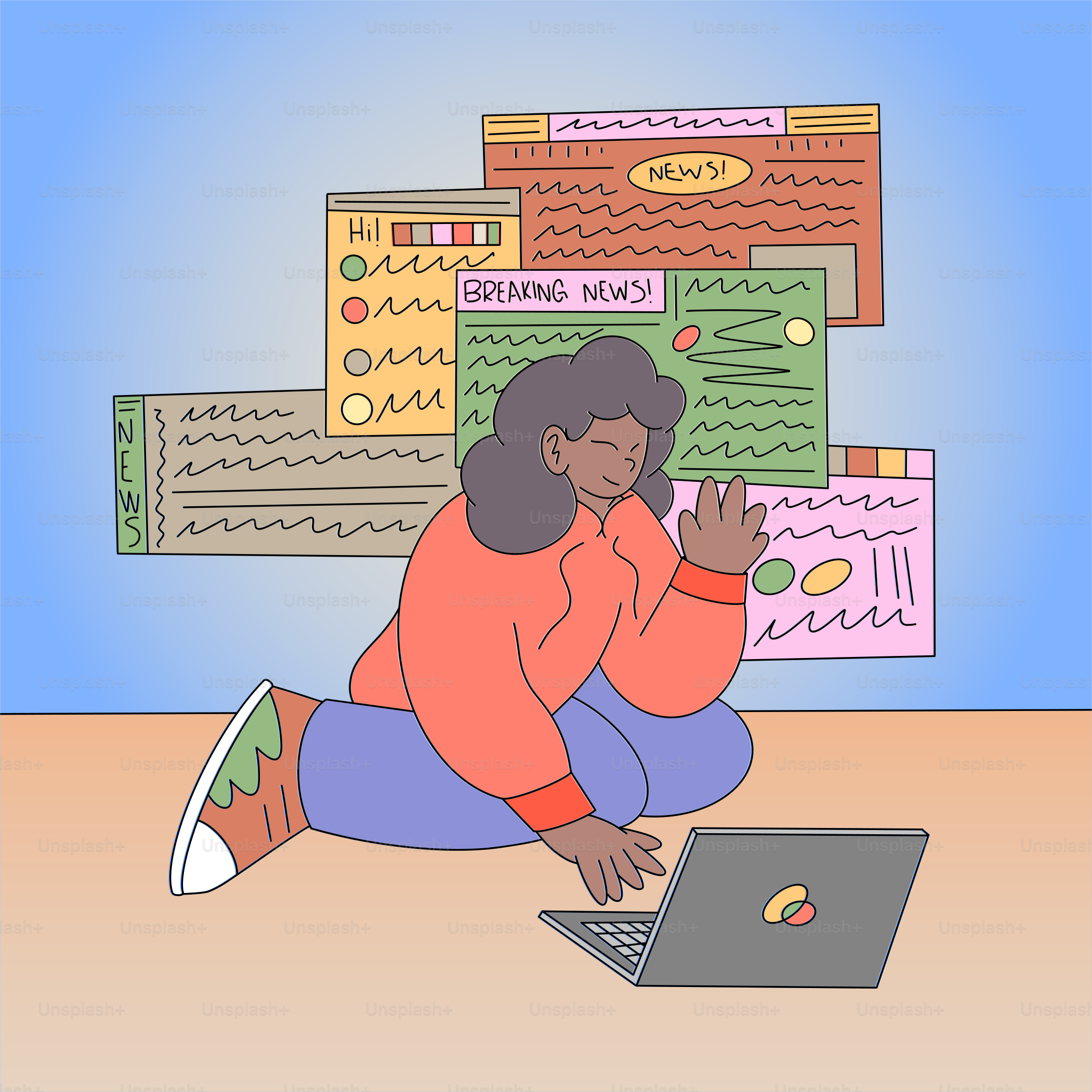 Eine Frau, die auf dem Boden sitzt und einen Laptop benutzt