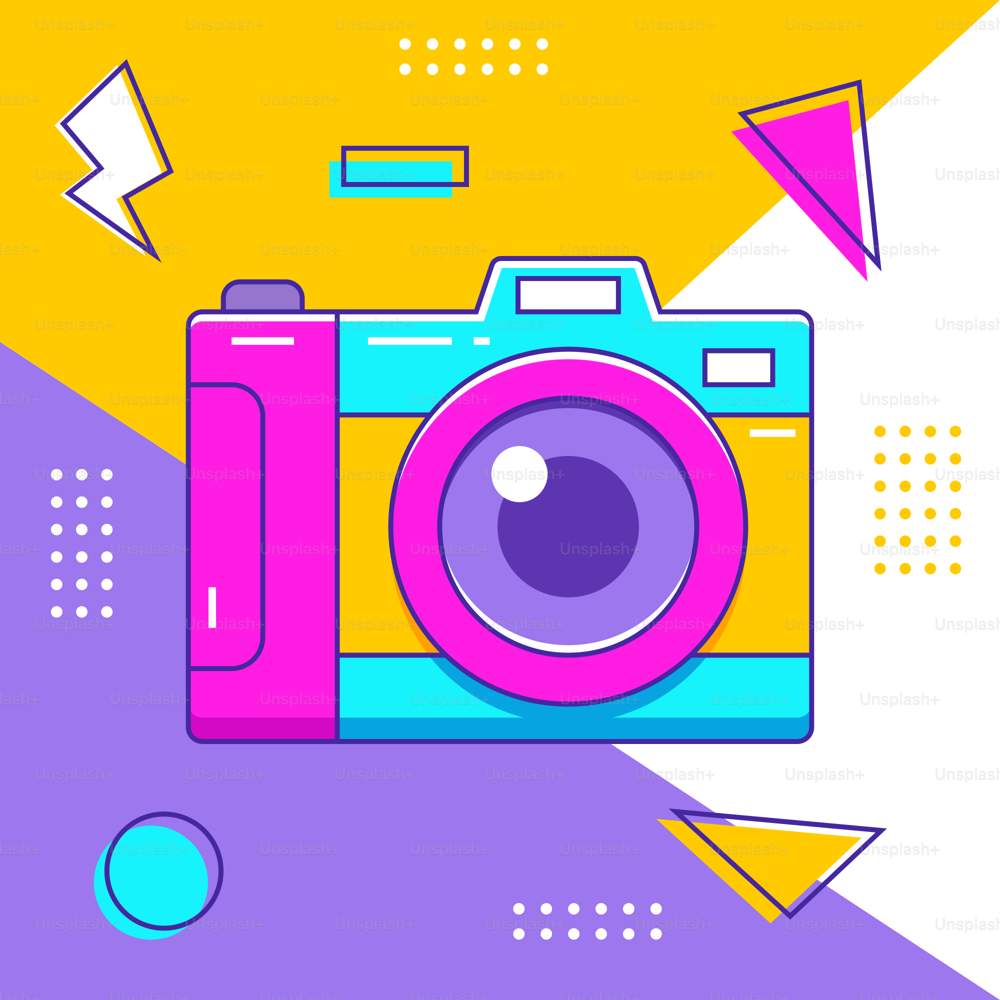A colorful camera with a bright background