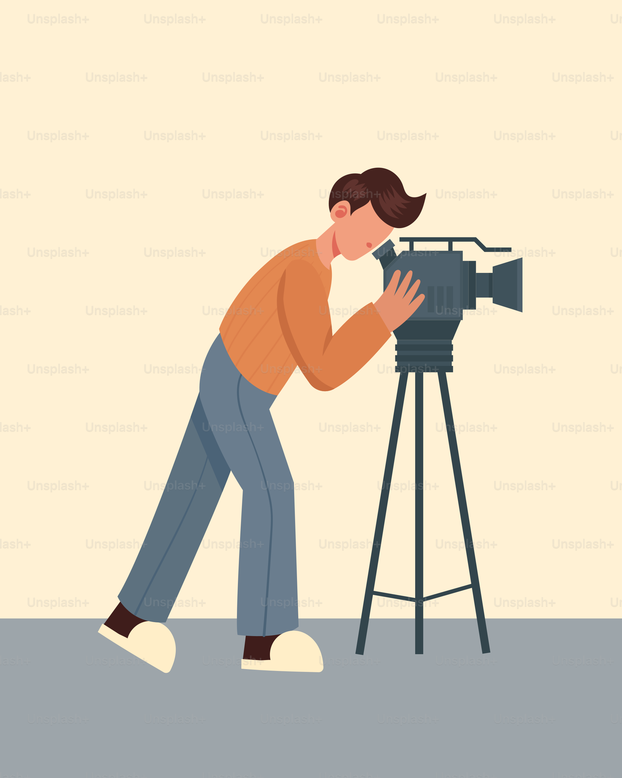 A man looking through a camera at another man