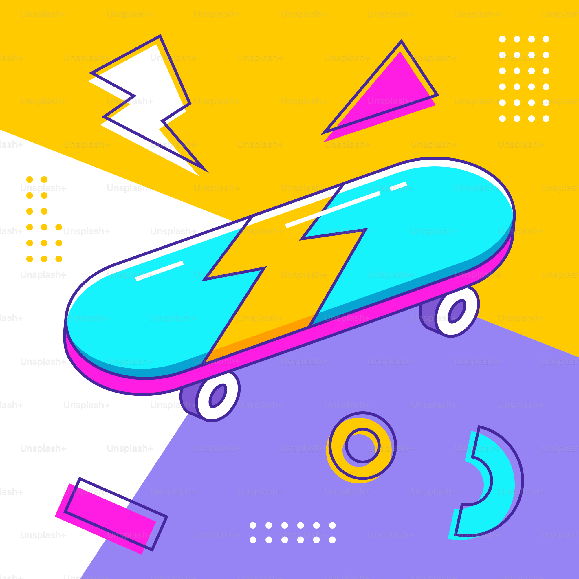 Un skateboard avec un éclair qui en sort