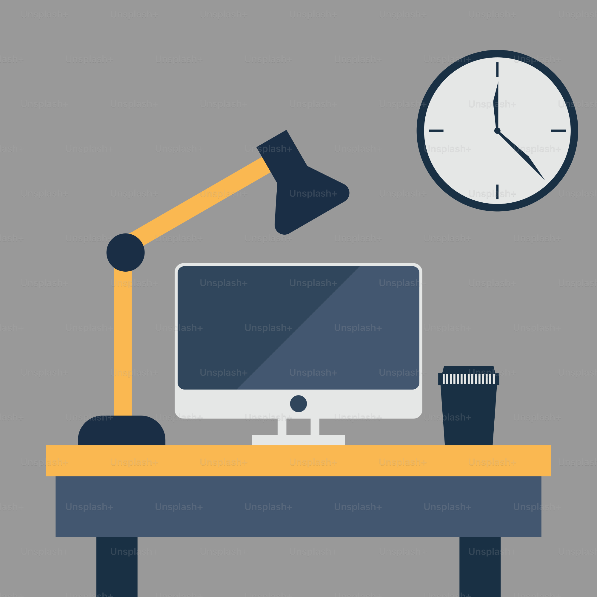 Ein Schreibtisch mit einem Computer und einer Lampe darauf