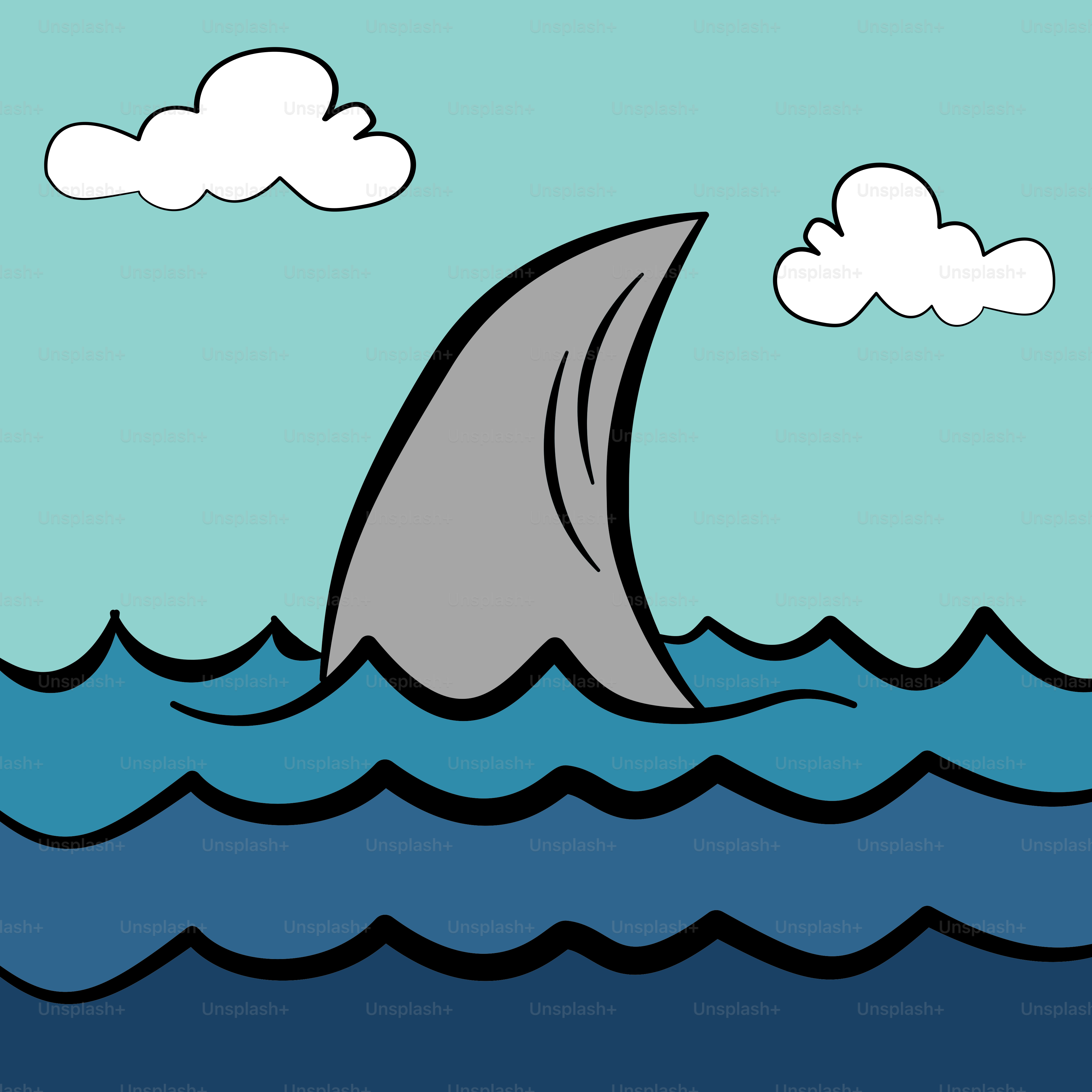 A shark fin in the middle of a body of water