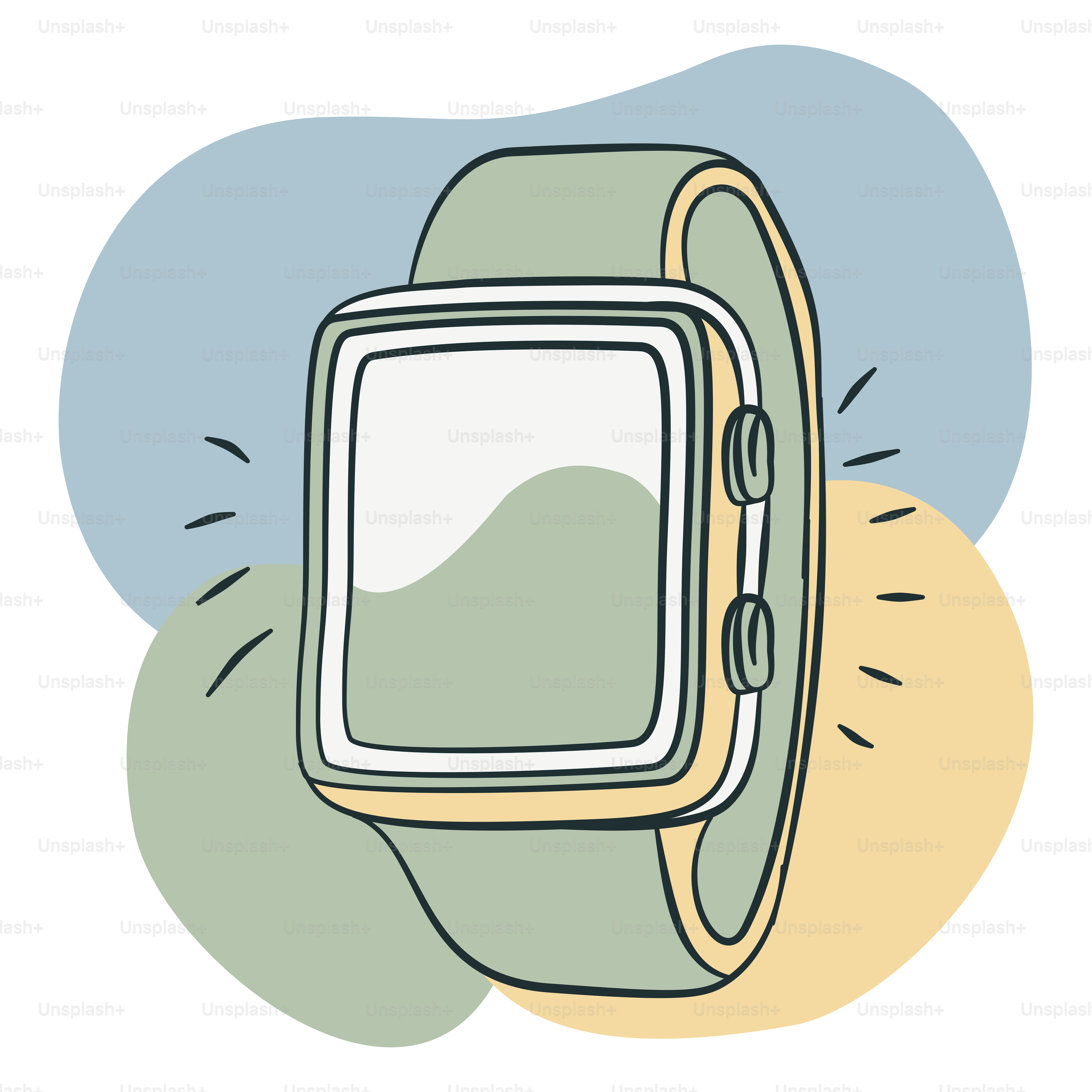 A watch with a green band on a white background