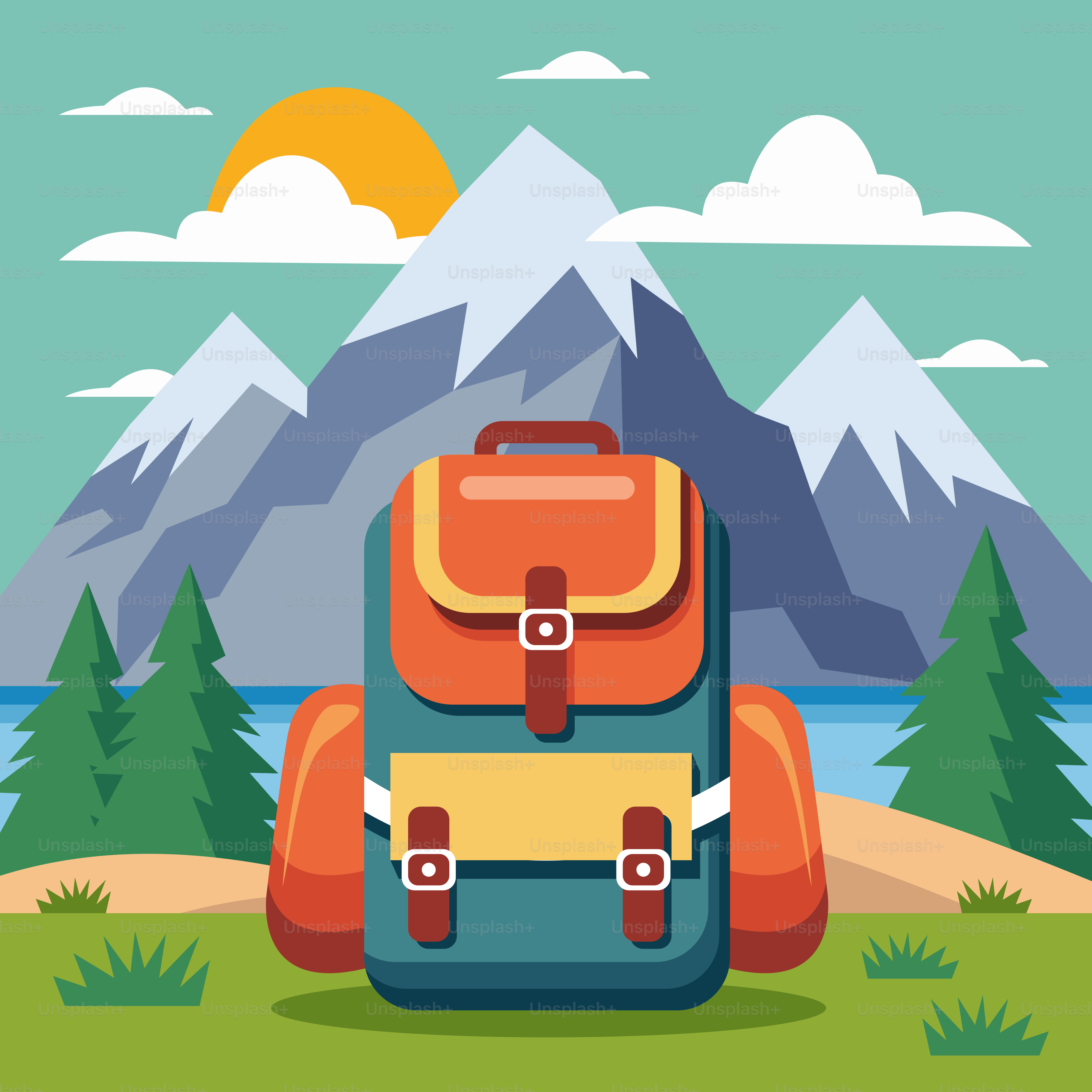 A backpack sitting on top of a lush green field