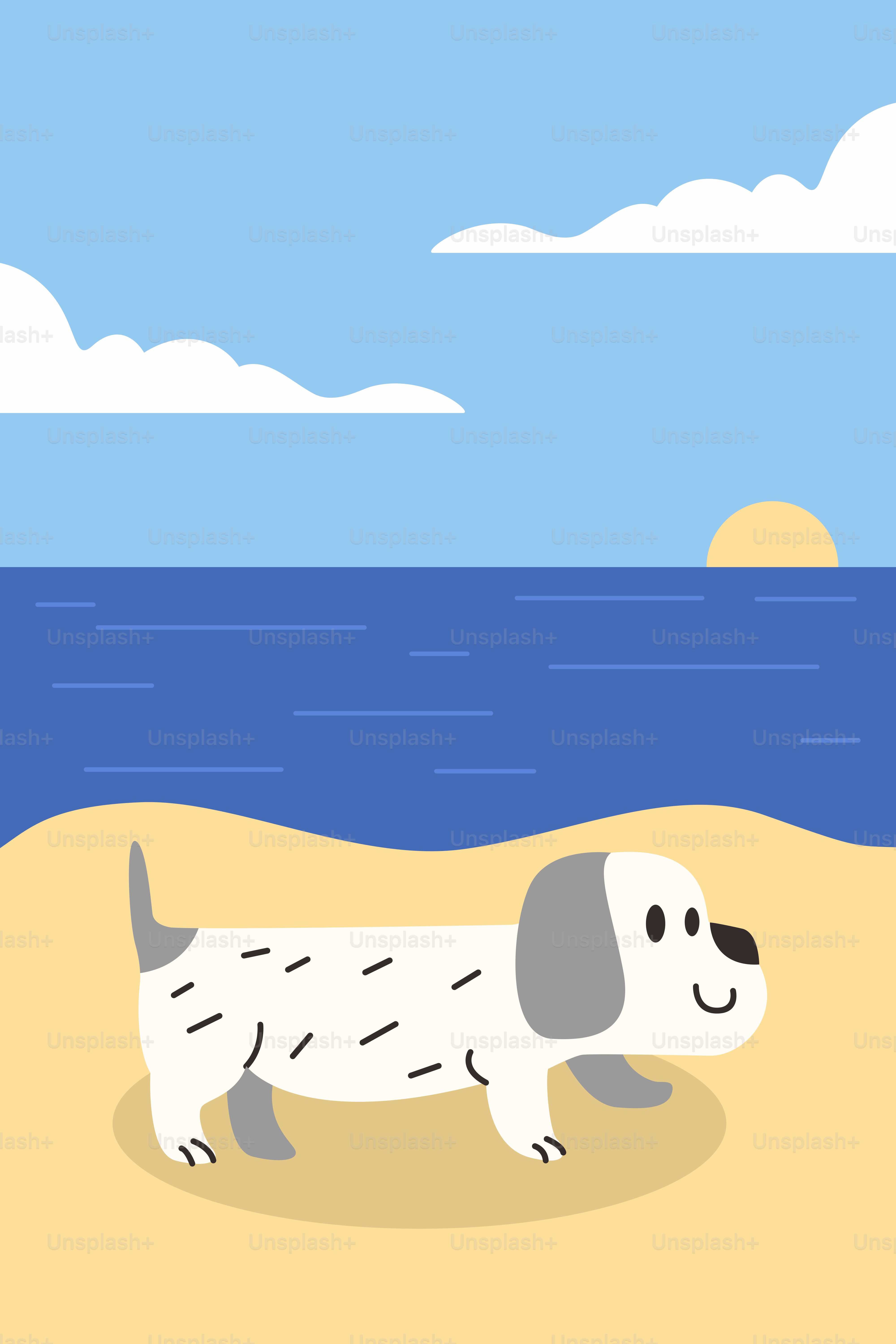 A dog walking on a beach near the ocean