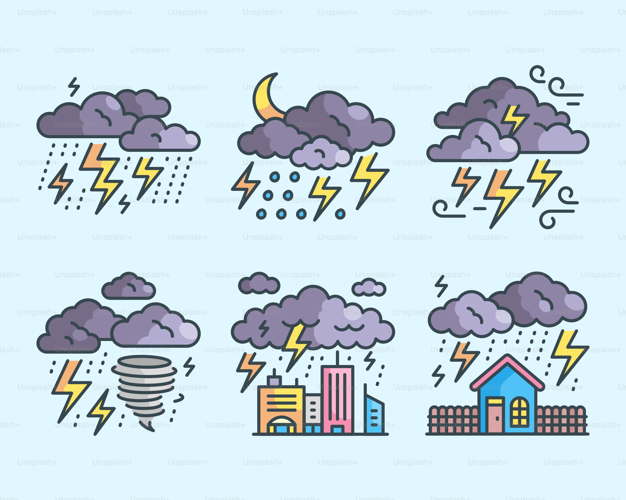 Eine Menge verschiedener Arten von Wolken und Donnern