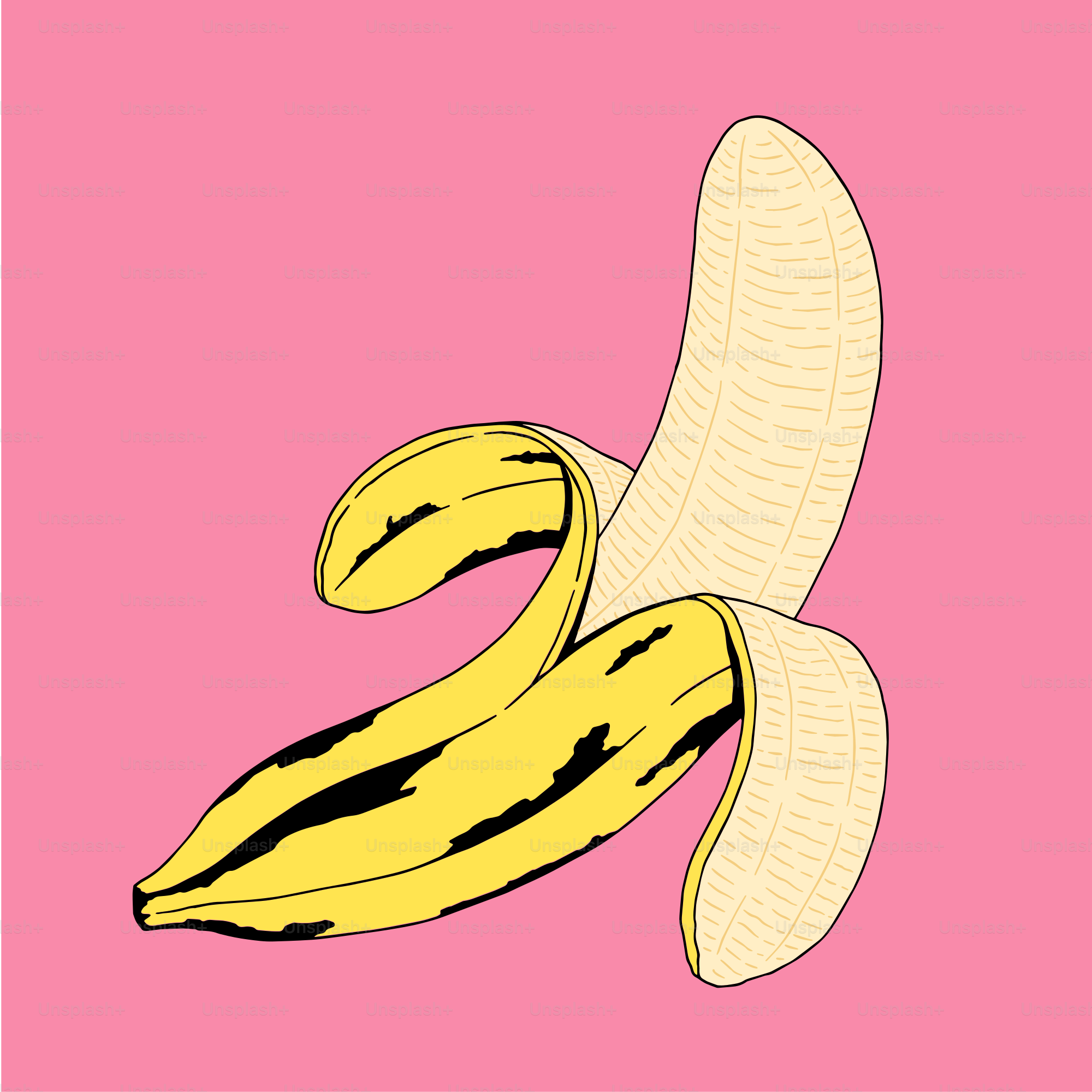 A picture of a banana on a pink background