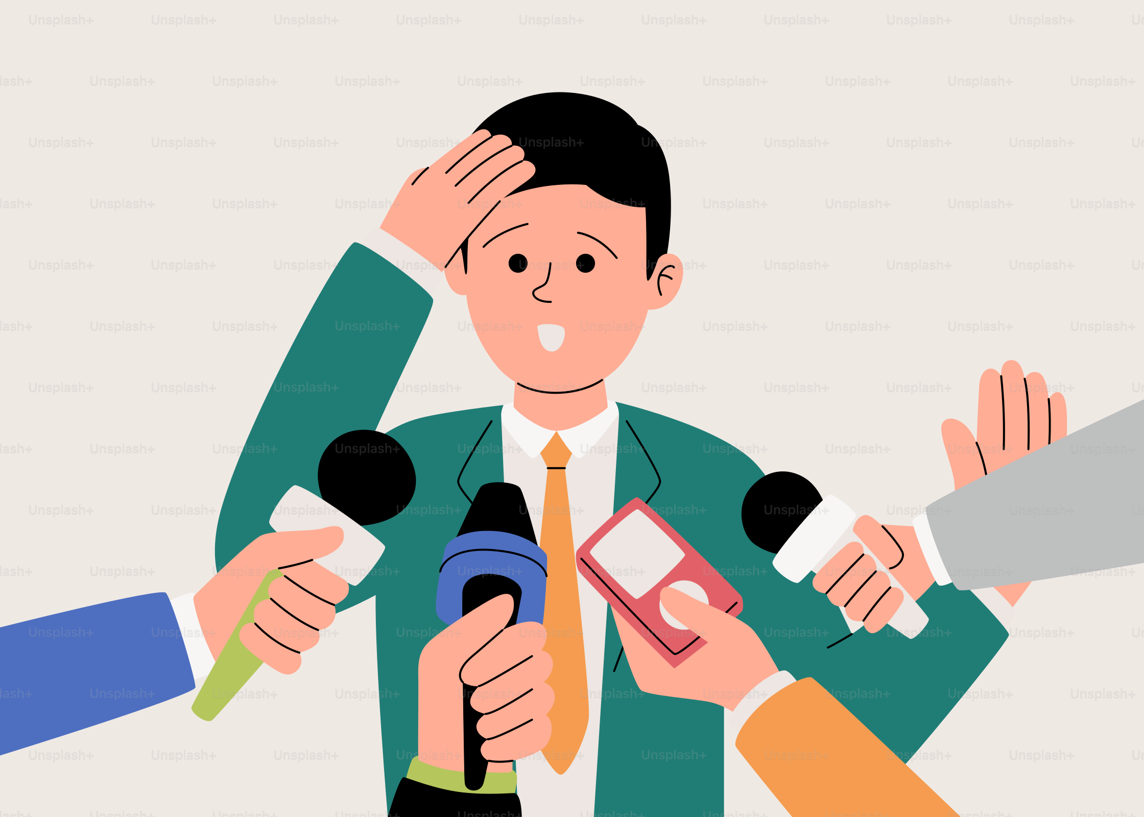 A man is surrounded by microphones and microphones