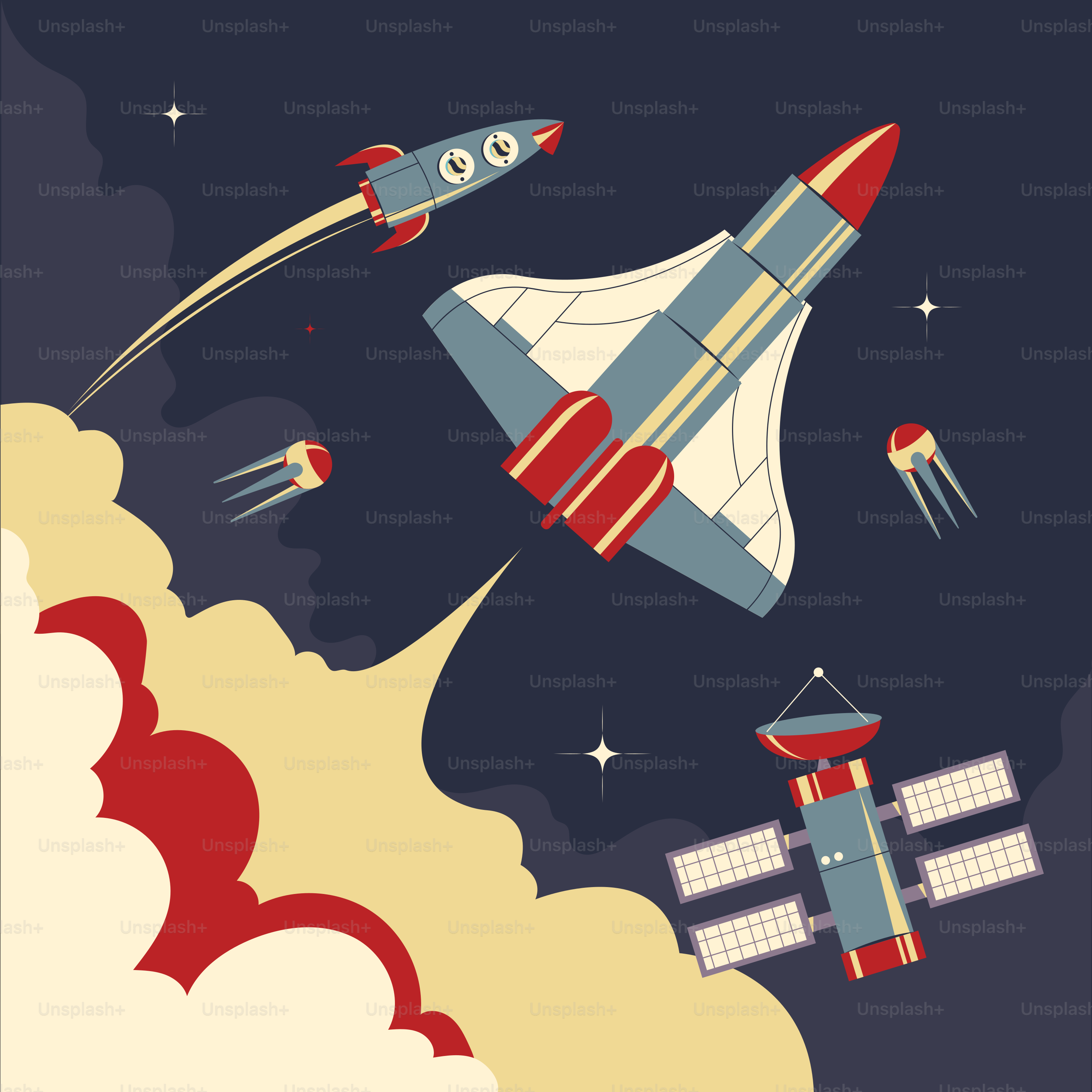 A poster of a space shuttle flying through the sky