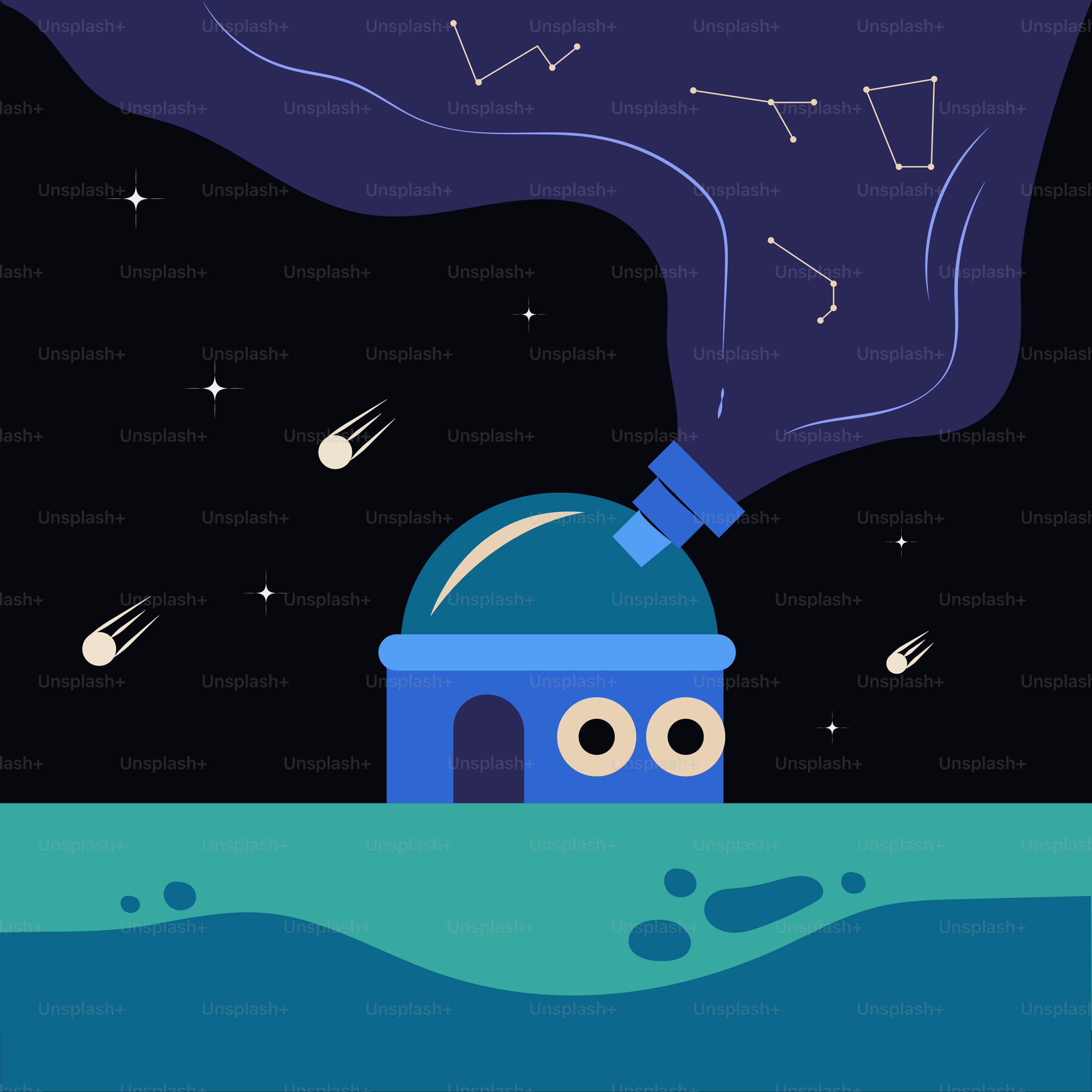 An illustration of a blue object floating in the water