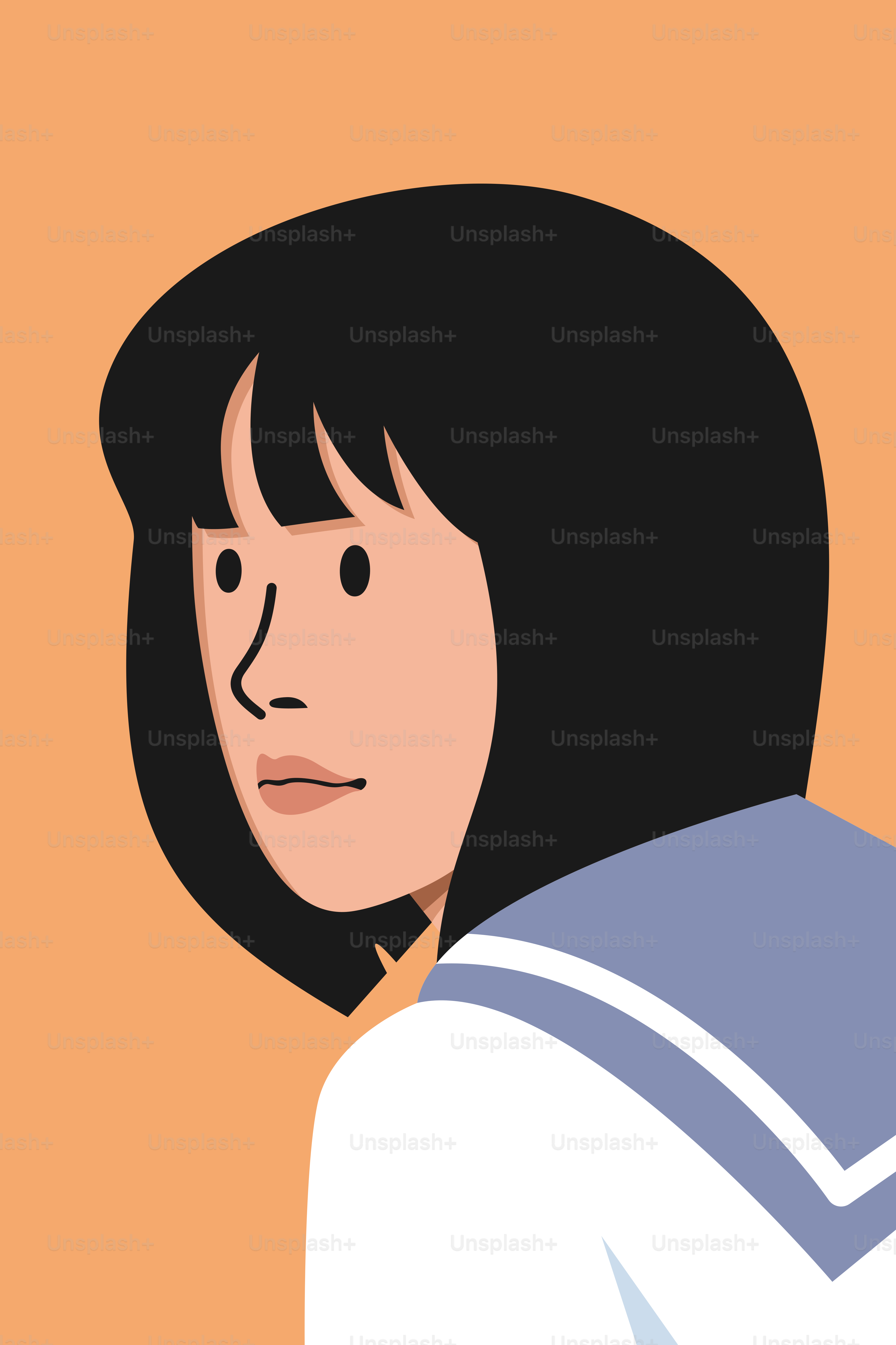 Um desenho animado de uma mulher com cabelo preto