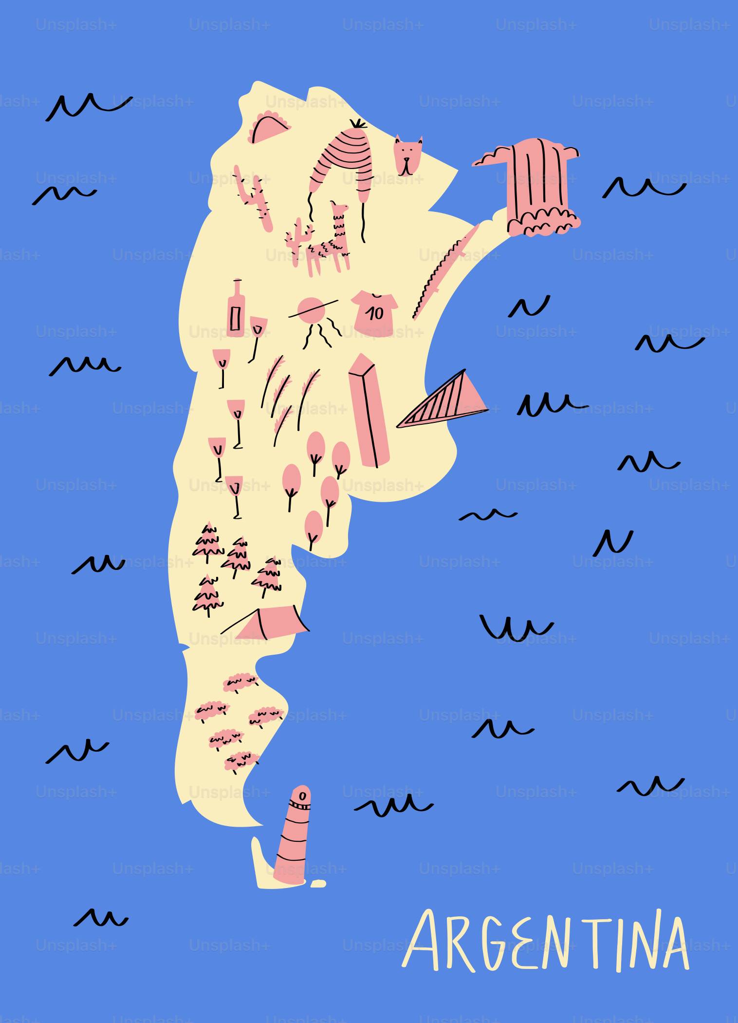 A map of argentina with a blue background