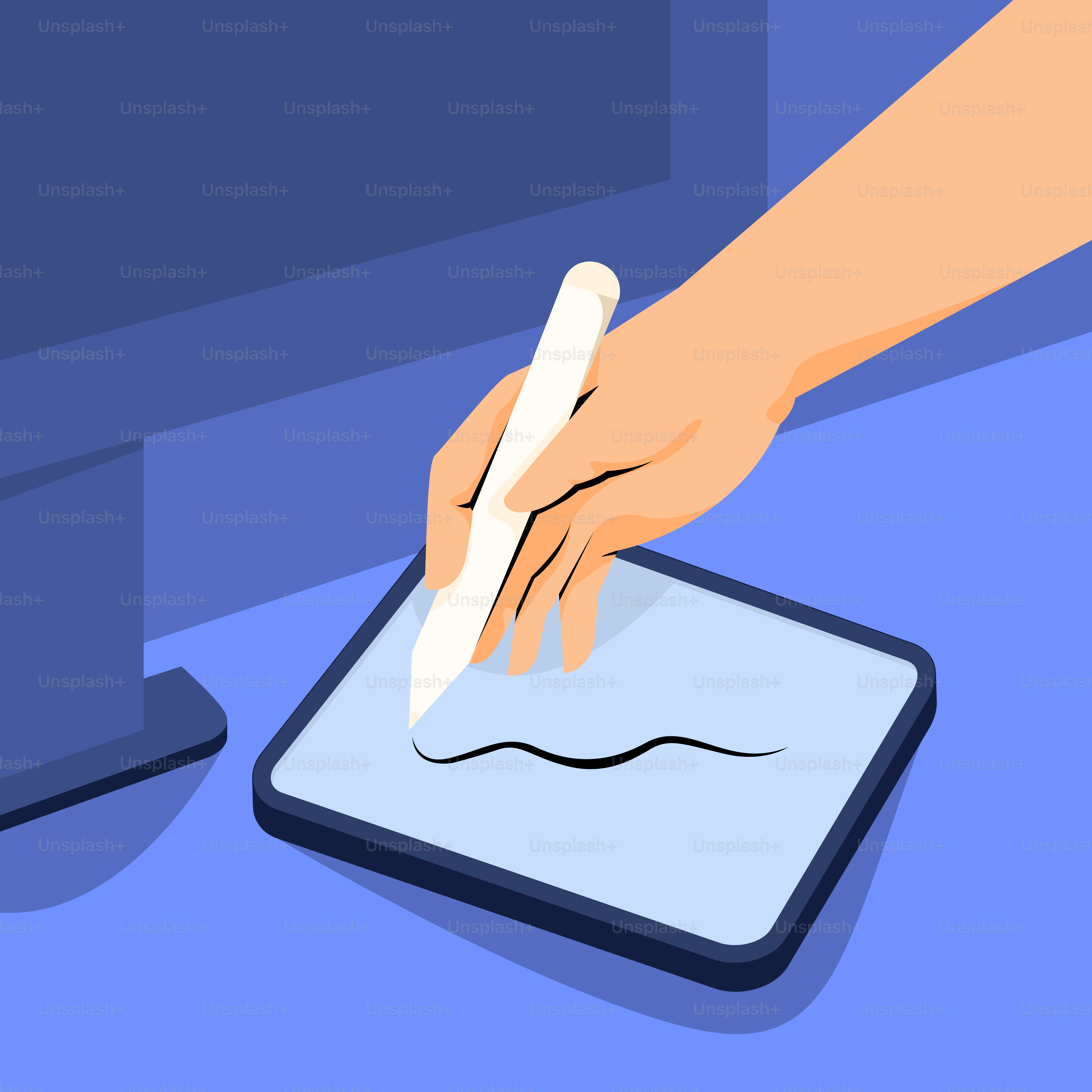 A person using a tablet with a pen on it