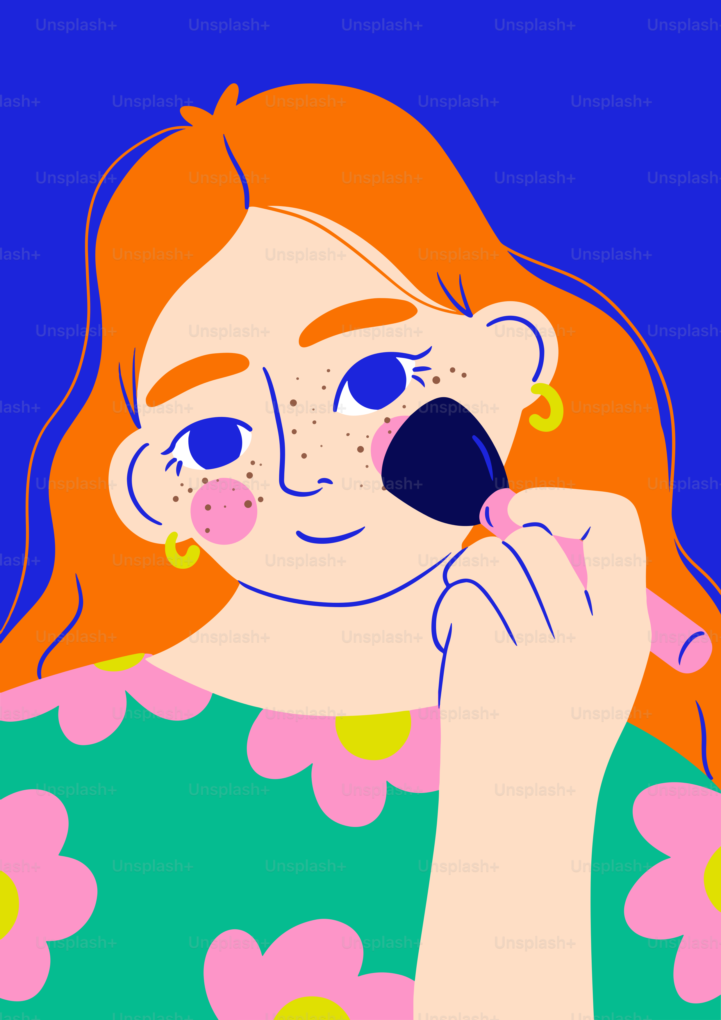 A drawing of a woman holding a cell phone to her ear
