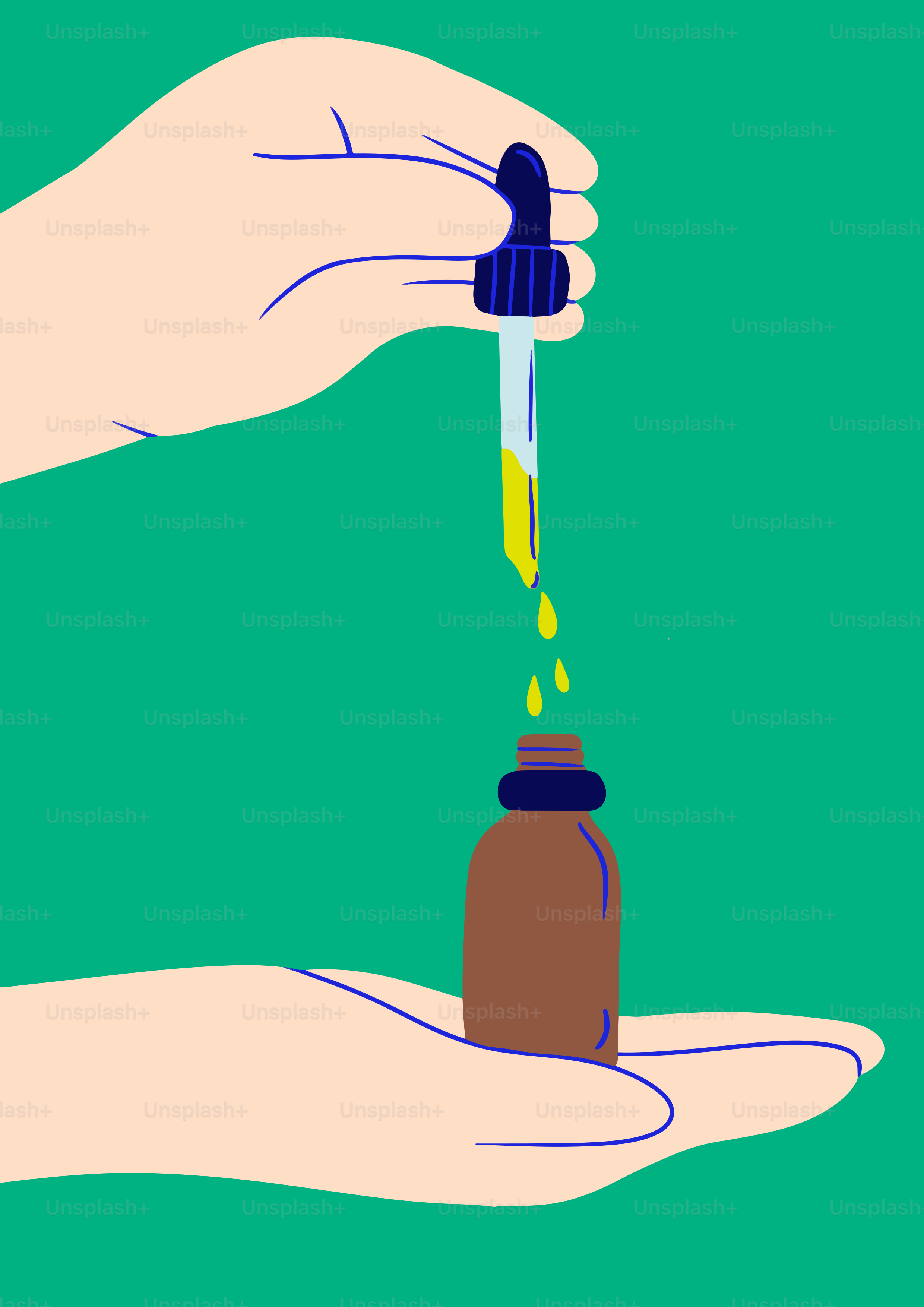 Una mano sujetando una botella de la que sale una gota de líquido