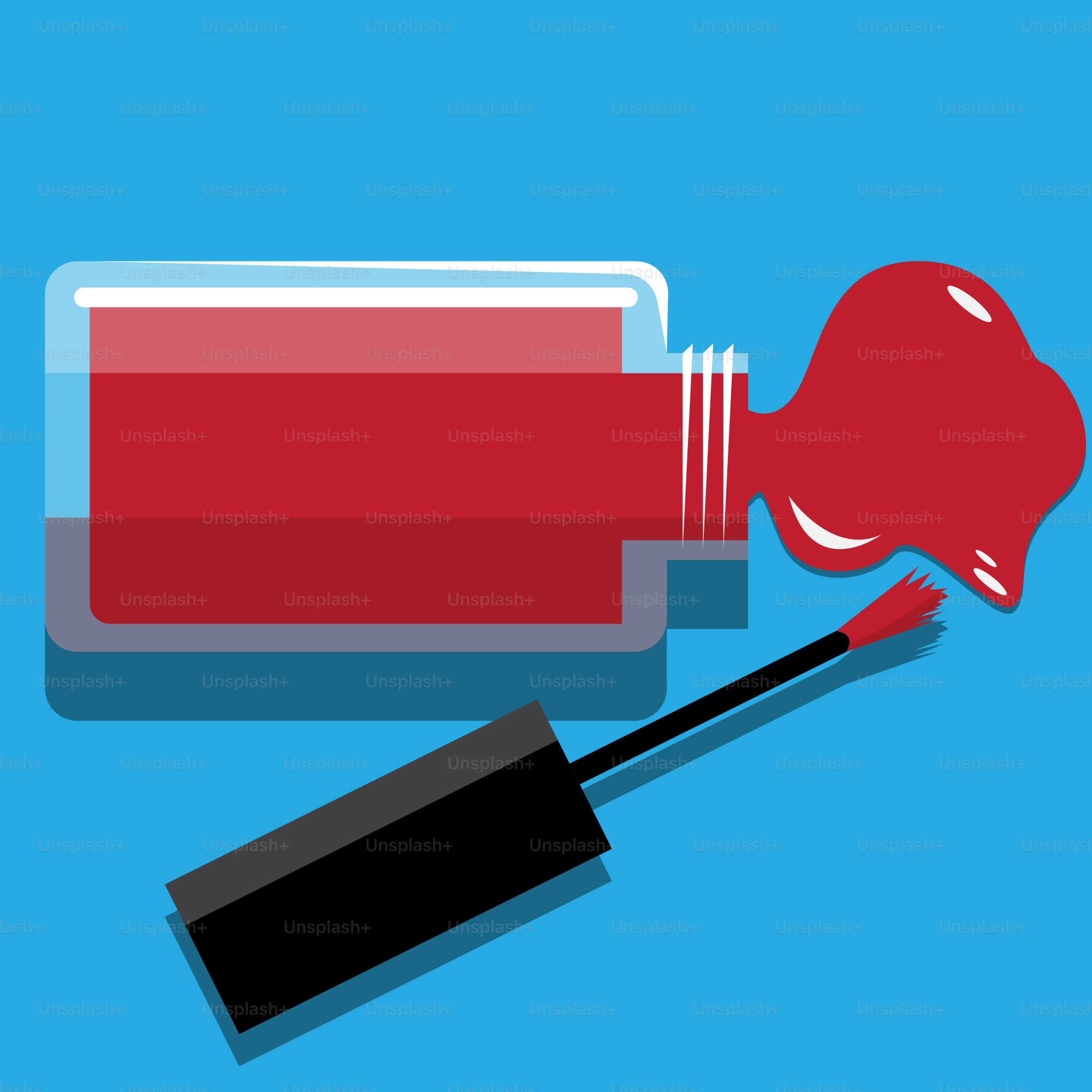 A bottle of nail polish next to a red nail