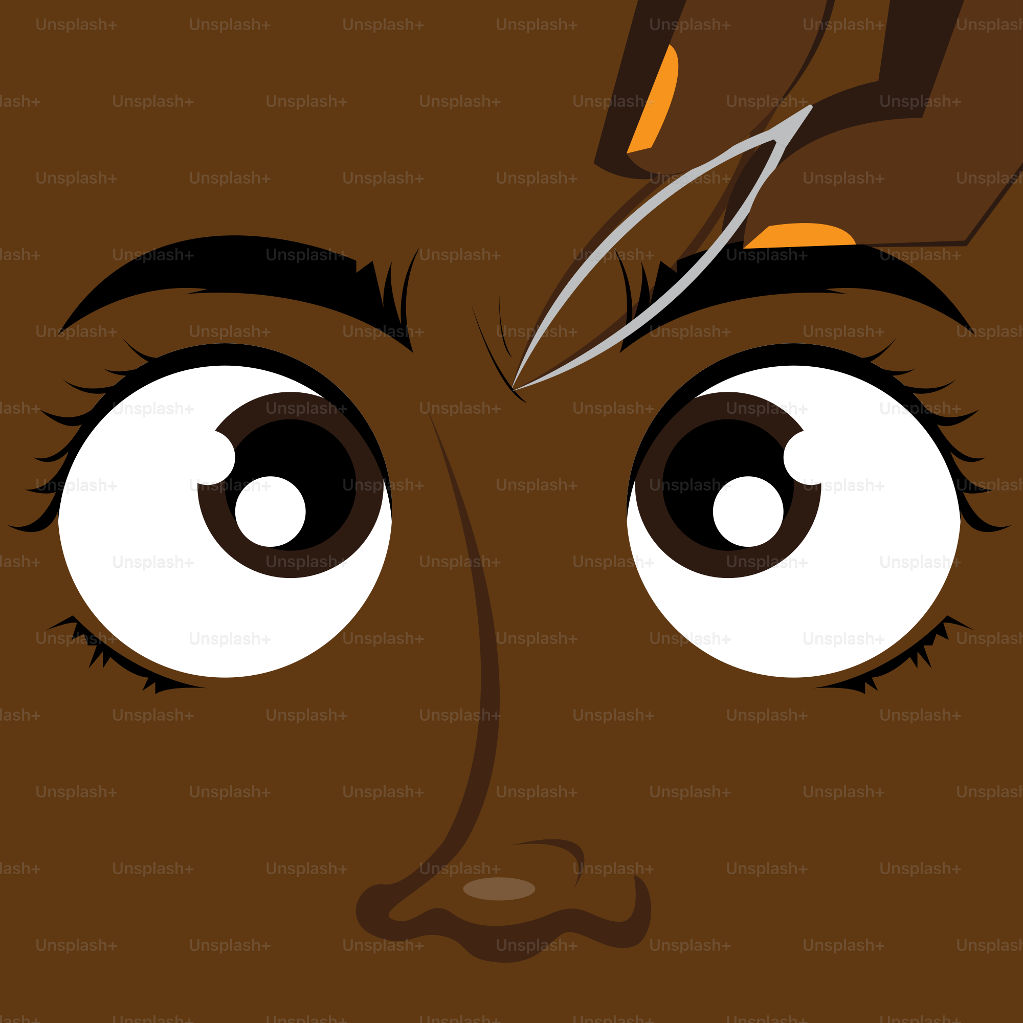 A close up of a person's face with scissors in their hair